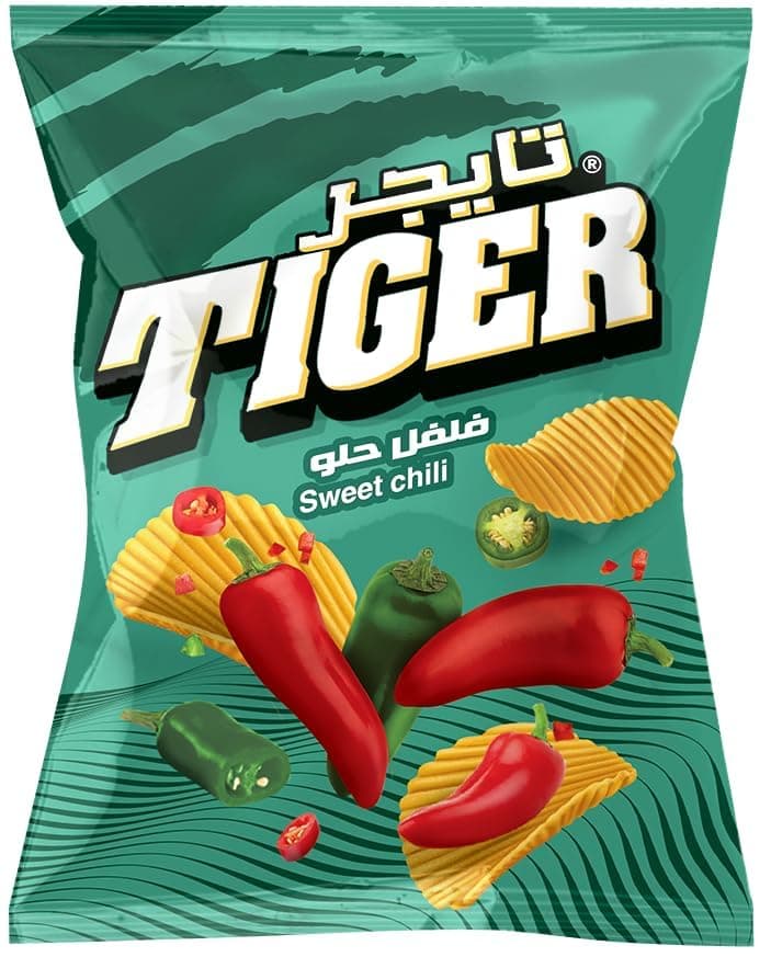 Tiger Sweet Chili Flavor Potato Chips – Spicy & Sweet Snack – Family Size Crunchy Treat – 150g Bag