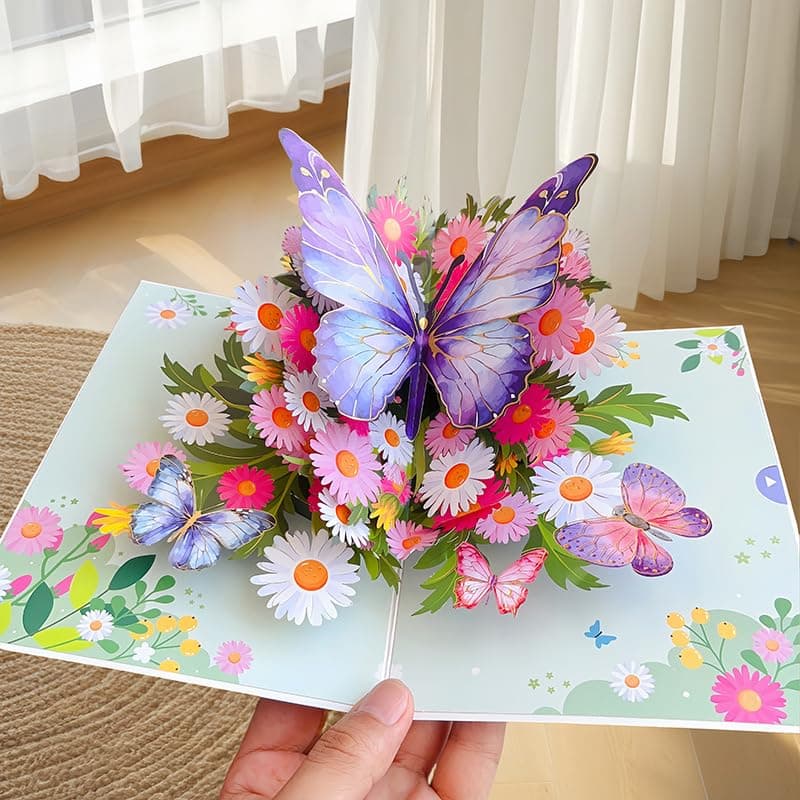 Floral 3D Pop Up Card with Butterflies, Mother’s Day Greeting Card, Dimensional Bouquet Card for Birthday, Thank You, Anniversary