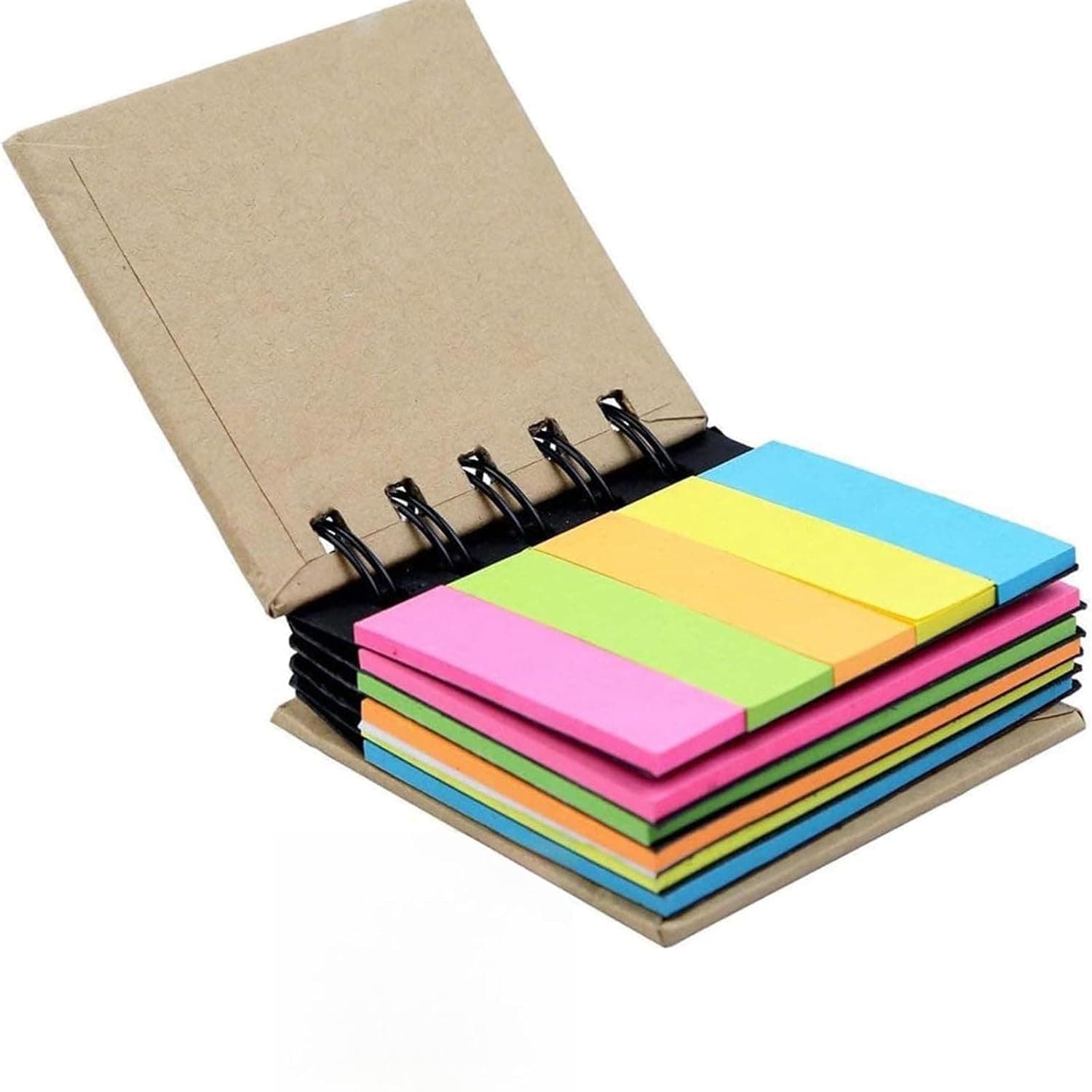 ALMEKAQUZ Pocket Size Spiral Note Book, Index Tabs Paper Note Set with Spiral Binding, Page Marker Colored Index Tabs Flags(5 Colors)