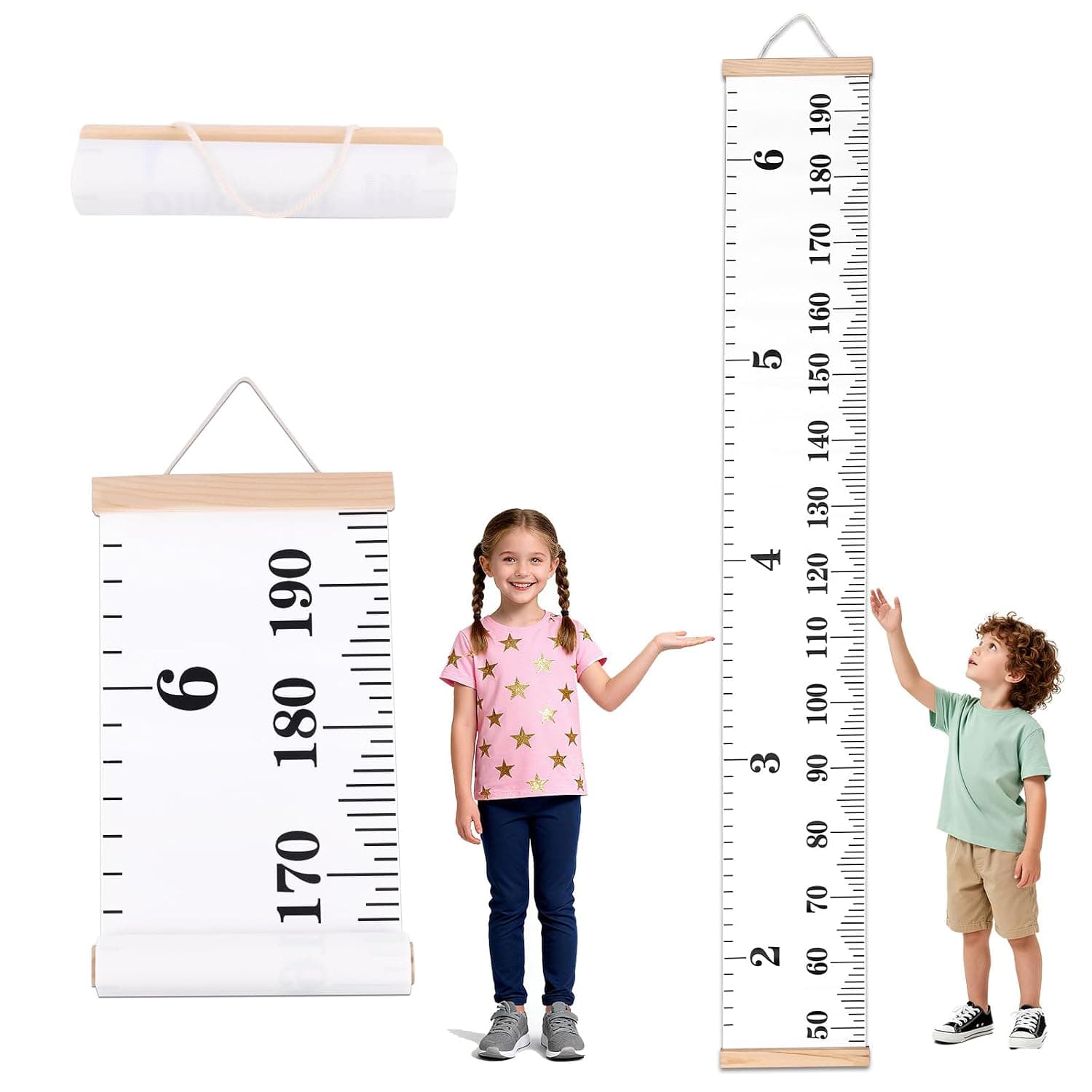 Height Chart for Kids, Growth Measuring Chart for Wall Child Height Tracking Ruler with Hook Baby Essentials Nursery Room Decor & Keepsake Gift (Black and White)