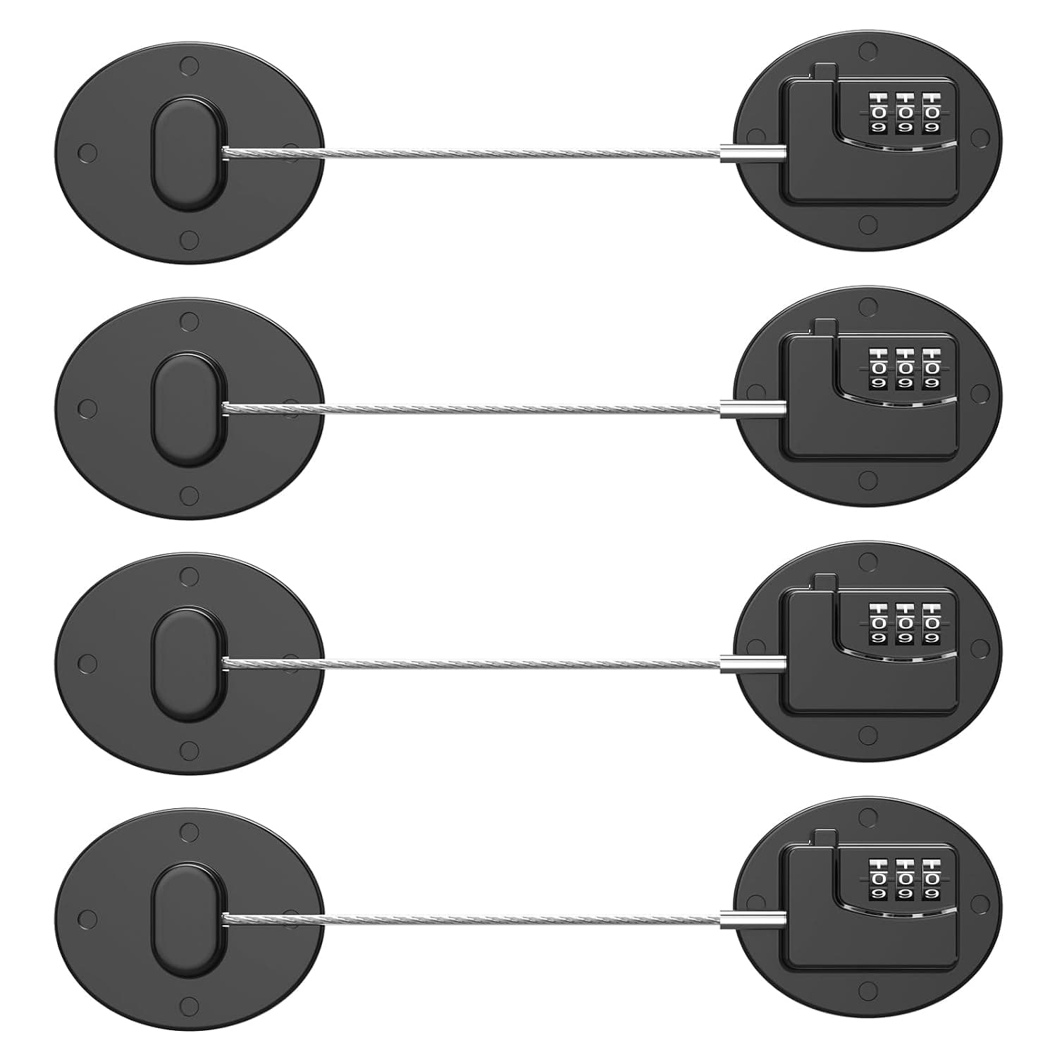 Rofio 4 Pack Refrigerator Locks with Code, Child Cabinet and Drawer Locks | Keyless 3-digit combination cable locks with no-drill adhesive for fridges, freezers, cabinets, drawers and tool chests