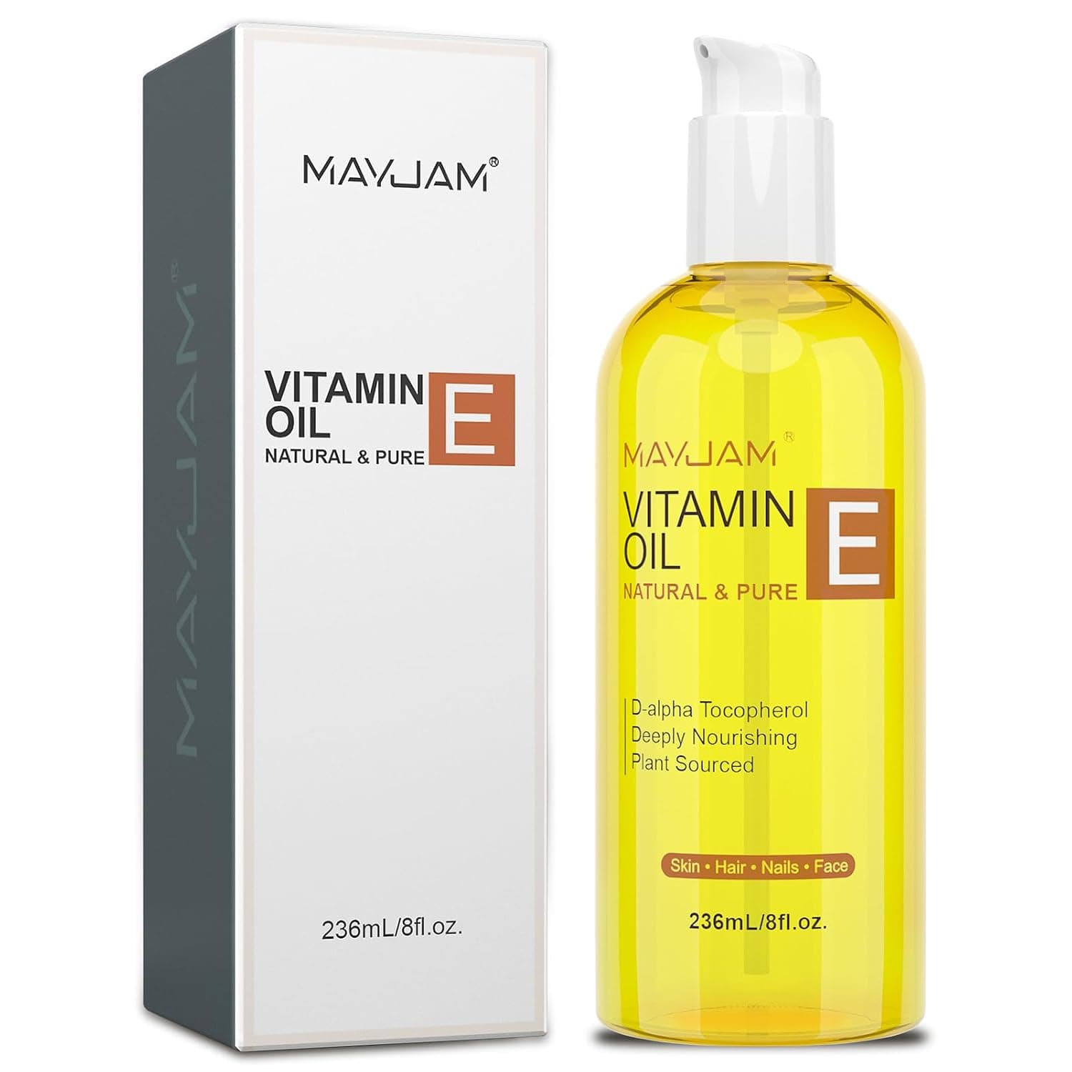 MAYJAM Vitamin E Oil 236 ml - for Dry Skin & Hair, Anti-Wrinkle | 100% pure vitamin E oil (50,000 IU) with jojoba oil, for the body and hair care, moisture and care