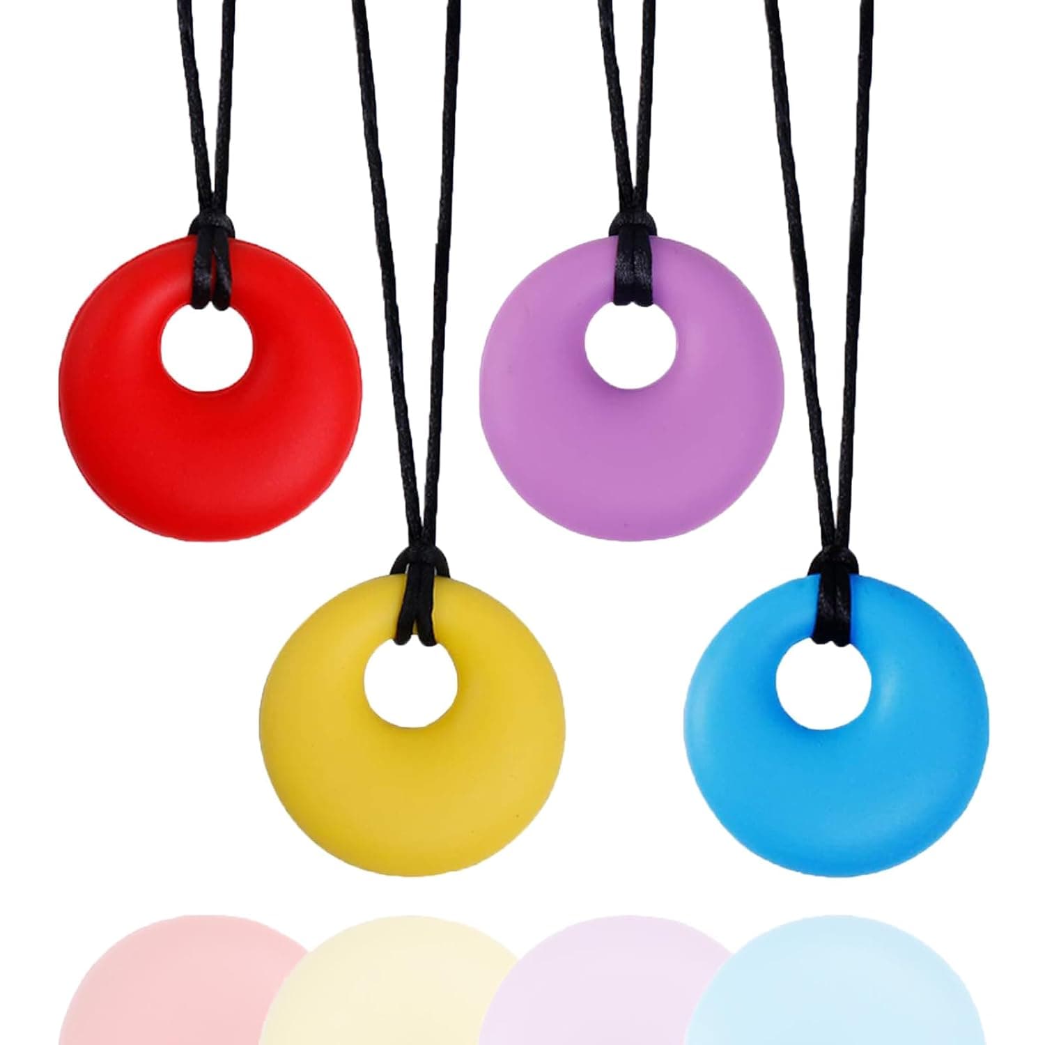 Sensory Chew Necklace, 5-Pack Silicone Chewing Pendants for Calming Comfort, Oral Soothing Aid Chewy Teether for Kids with Sensory Needs