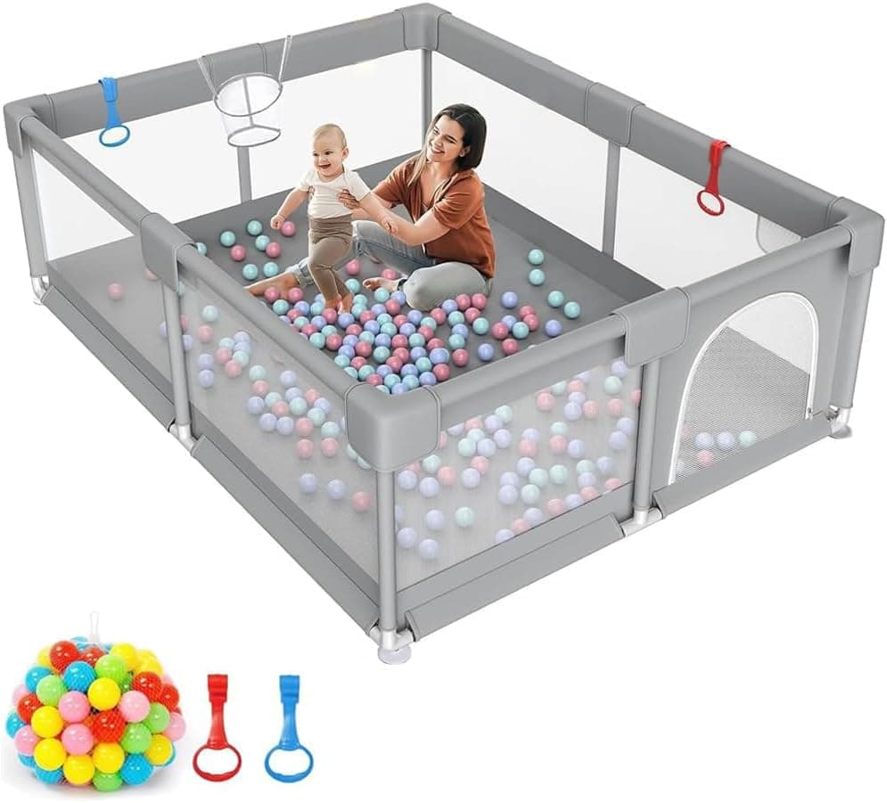 Gogoya Baby Playpen, 200X180cm Extra Large Play Pen Babies and Toddlers with Impact Foam and Breathable Mesh, All-Around Safety for Baby, Perfect for Indoor & Outdoor (Grey)
