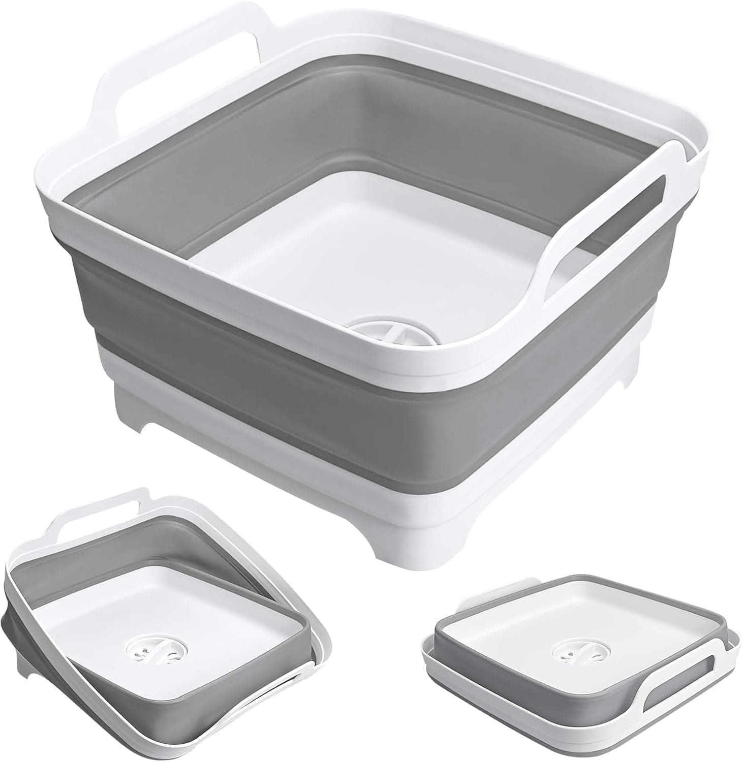 Collapsible Wash Basin with Drain Plug, 2.4 Gallon (9L) Collapsible Dish Basin, Portable Bottle Washing Basin for Baby Bottles, Vegetable Washing, RV Camping