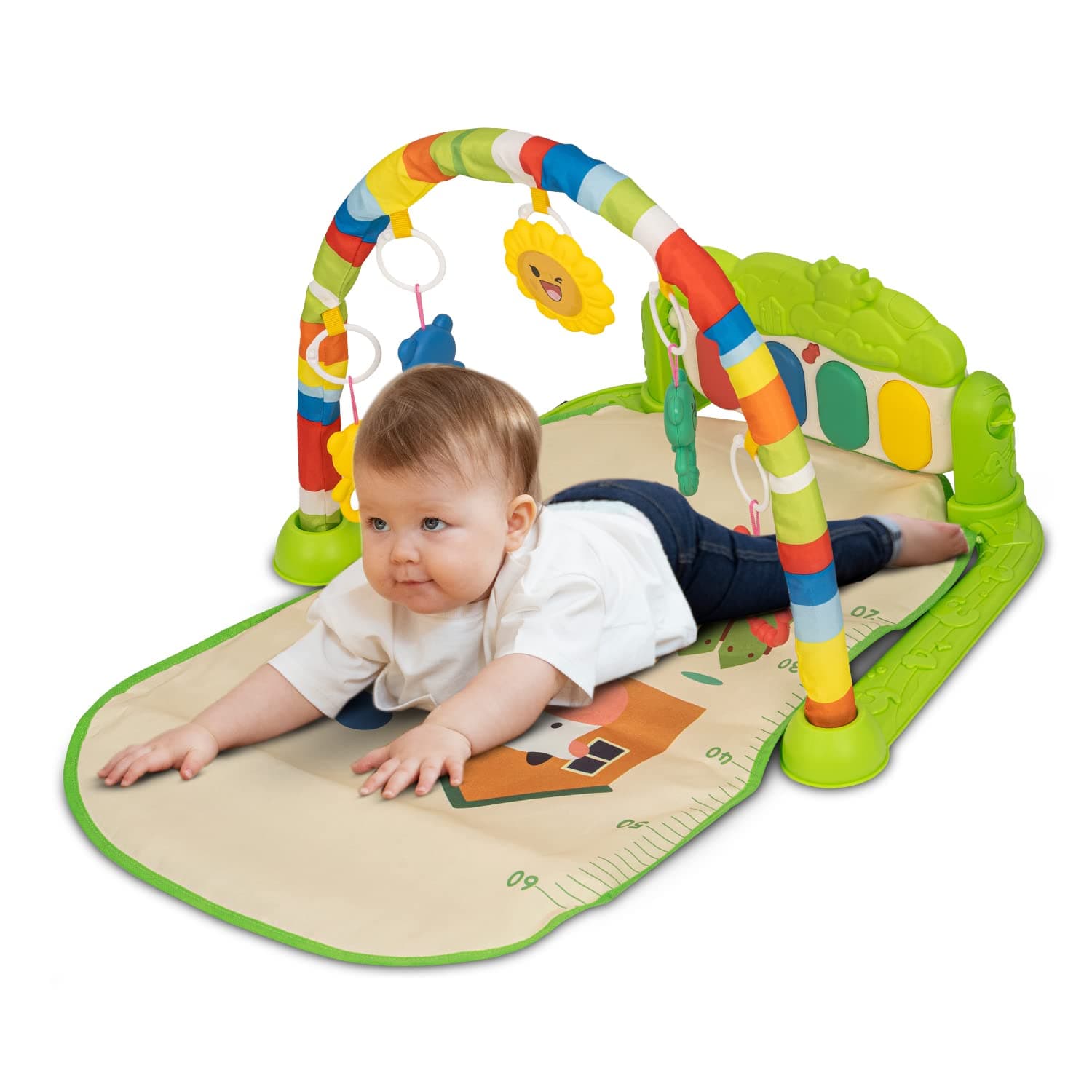 Baybee 2 in 1 Baby Play Mat & Play Gym For Infants/New born Babies With Musical Piano Mat & Sit to Stand Learning Walker - Kick And Play - Hanging Toys Rattle - Gift for Baby 0-36 Months (Piano 2)