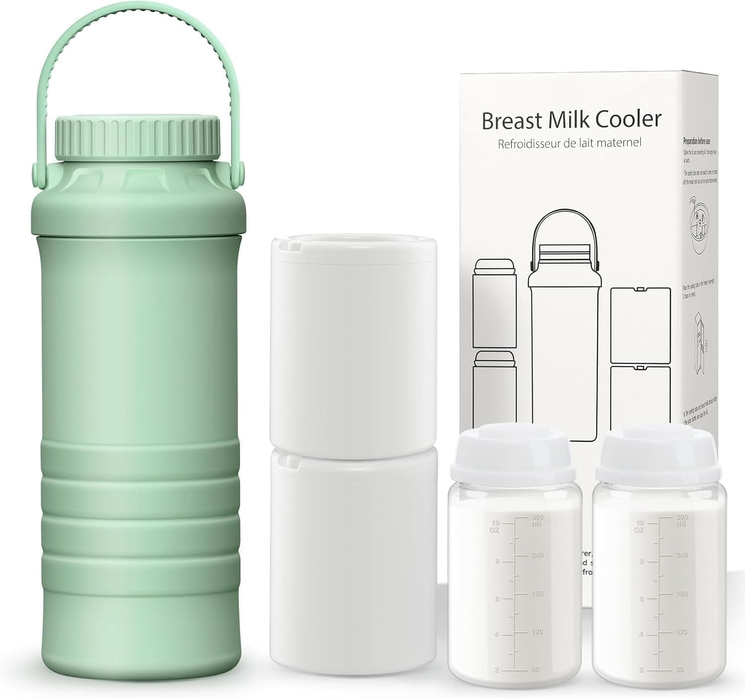 600ml Portable Breast Milk Cooler, Breastmilk Cooler Bottle 360° Total Cooling for 24 Hours with 2pcs Baby Bottles for Breastmilk Storage