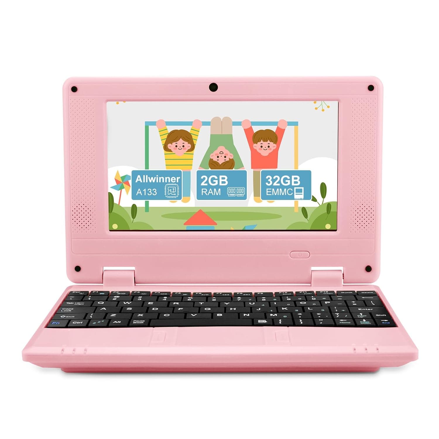 7" Portable Small Laptop, Android 12 Quad Core with 2GB RAM 32GB ROM Mini Laptop Notebook for Kids,Ideal Gift for Children 's Learning and Entertainment (Pink)