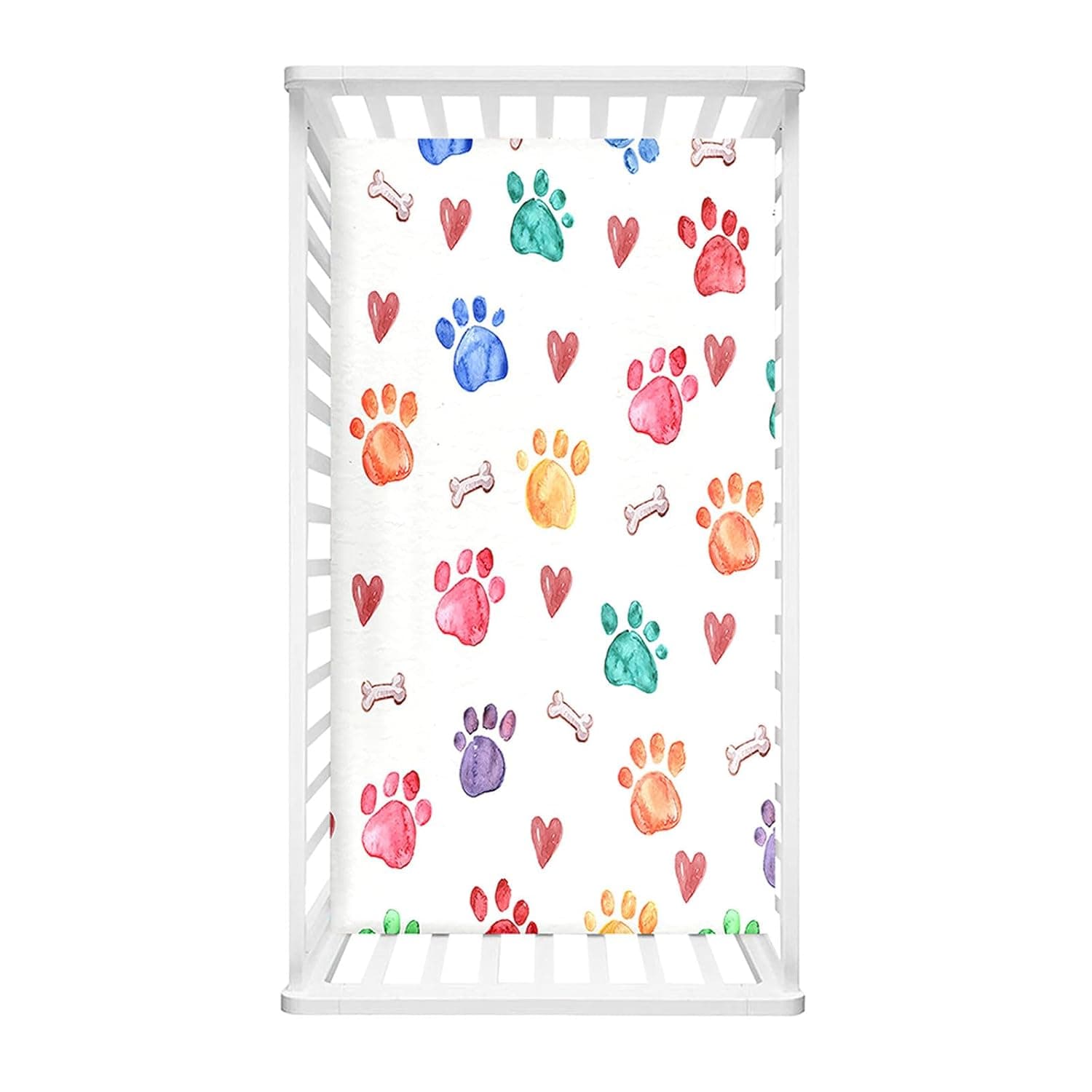 Odot Fitted Sheet for Baby Cot, Dog Paw Print Bed Sheets Pram Bed Sheets for Newborn Cot Bed Sheets for Girls and Boys (Love Heart, 80 x 160 x 20 cm)