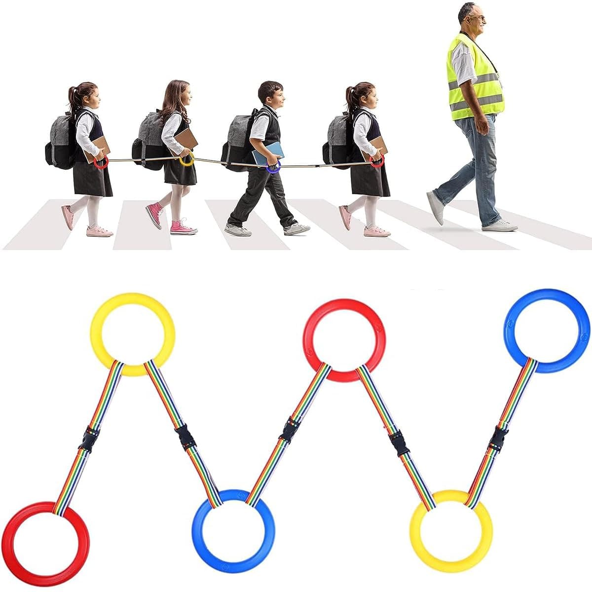 HANNEA® Brand 6 Pack Toddler Walking Rope with Anti-Lost Wrist Loops, Connectable Safety Handles for Preschool, Kindergarten, Special Needs Kids, Group Activities, Secure Line Up Tool