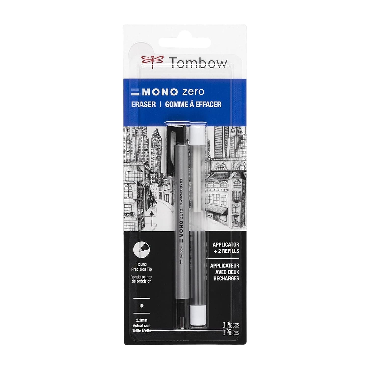 Tombow 57315 MONO Zero Eraser Value Pack, Round 2.3 mm. Precision Tip Eraser with Refills
