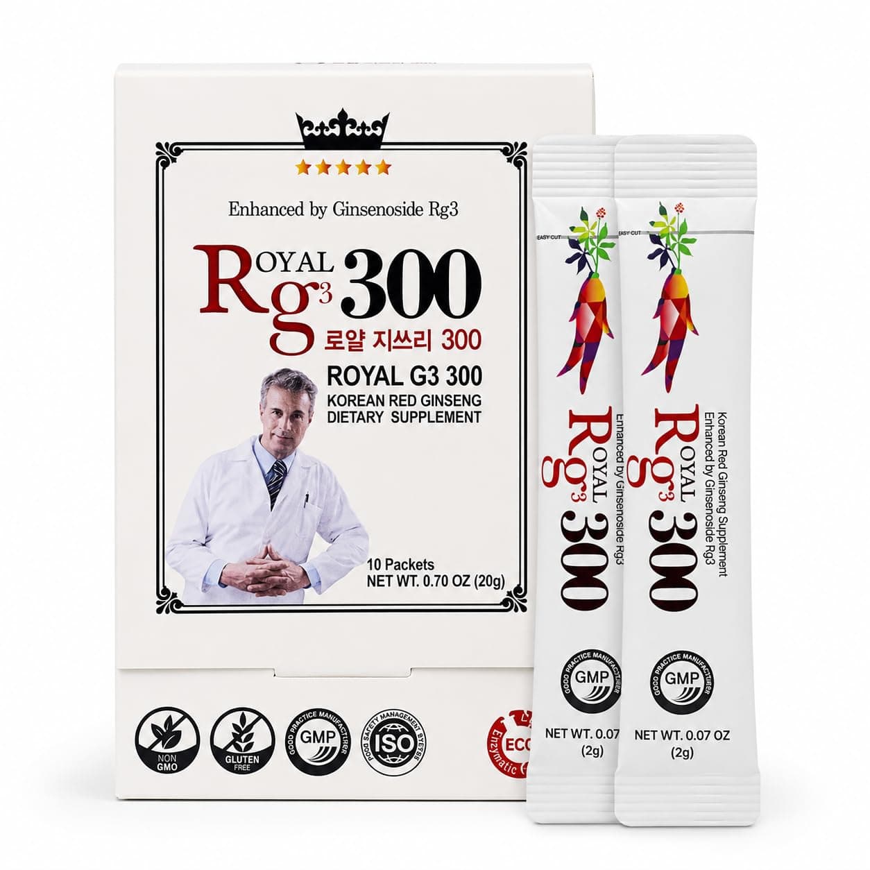 Premium Korean Red Ginseng Powder Rg3 300: Enhanced Ginsenosides (50 Mg Rg3 Per Sachet), Made In Korea, 10 Sachets 0.01 Ounce (Pack of 10)