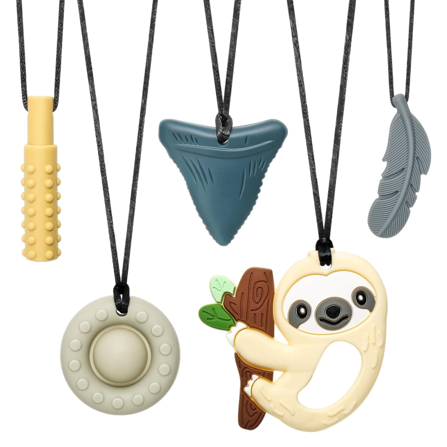 CLDY 5 PCS Sensory Chew Necklace, chew Toys for Autistic - ADHD - Biting Needs Children, Silicone Necklace Made from Food Grade Silicone Safety, Oral Motor Chewy Teether for Boys Girls