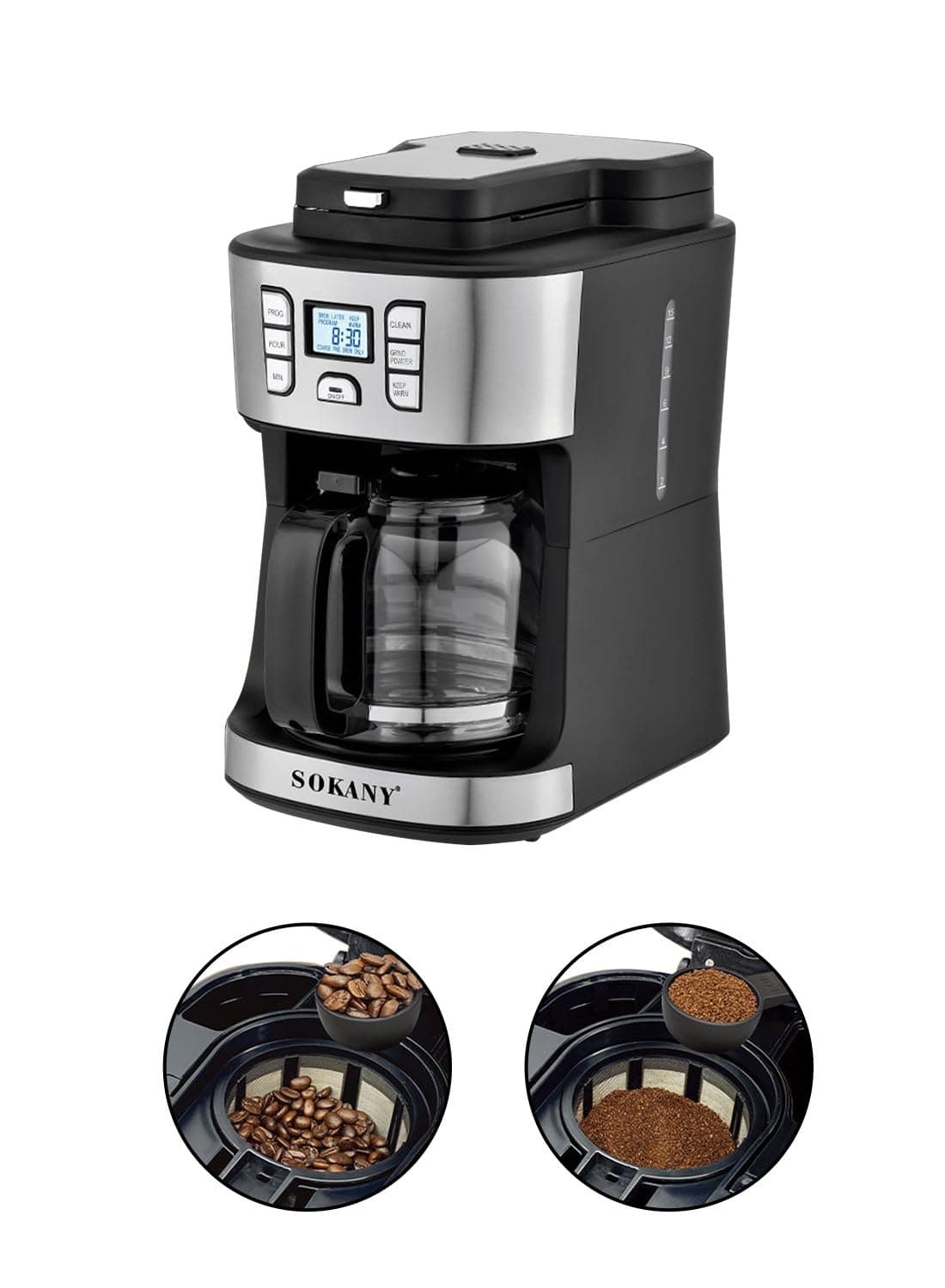 ETLIFE Coffee Maker/Coffee Machine, 1086W, 15 Cup/1.8L Glass Carafe, 24 Hours Programmable with Drip Stop Mechanism, Lcd Display SK-506E Black