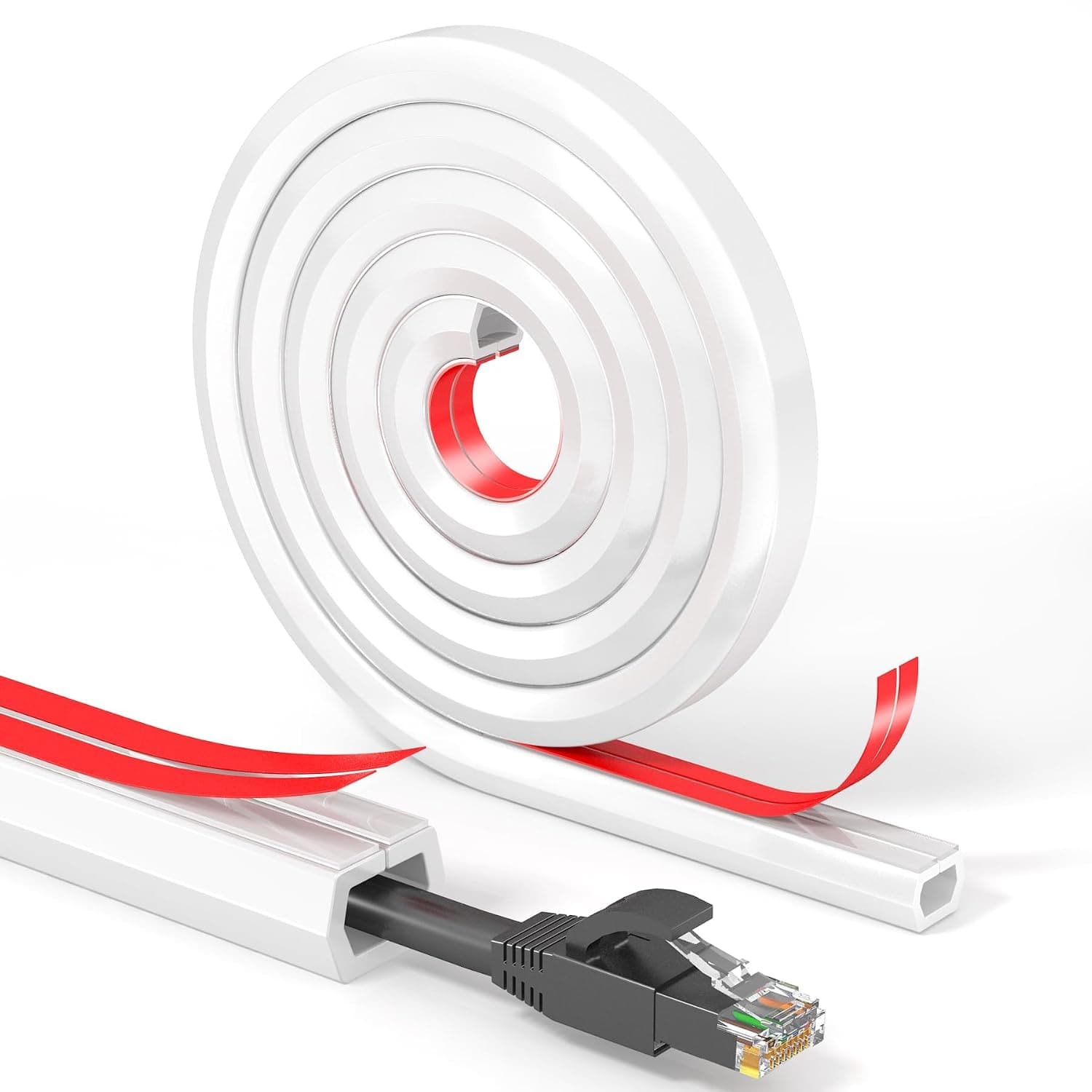 Floor Cable Protector, 2 meter One-Cord Channel,Self-Adhesive Cable Cord Cover,Soft PC Tv Cord Hider Cable Management System,Floor Cord Cover,Wire Cover Home Office,15mm (W) x 10mm (H) x 2m(L), White