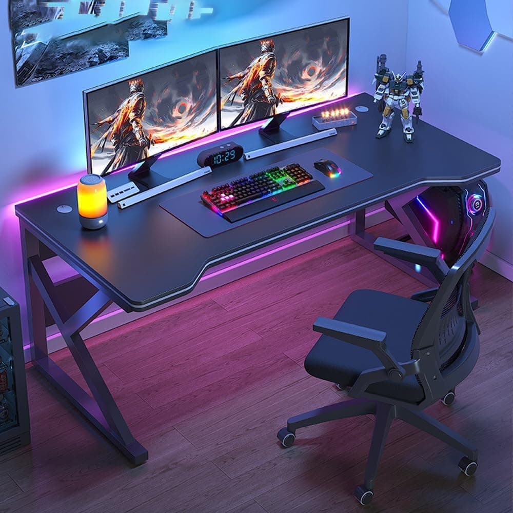 Nzone Gaming Desk Computer Desk, Ergonomic Gaming Table with K-Shaped Steel Legs, Cable Holes, Sturdy PC Workstation Desk Desks for Bedroom,Office (100x60x75cm)