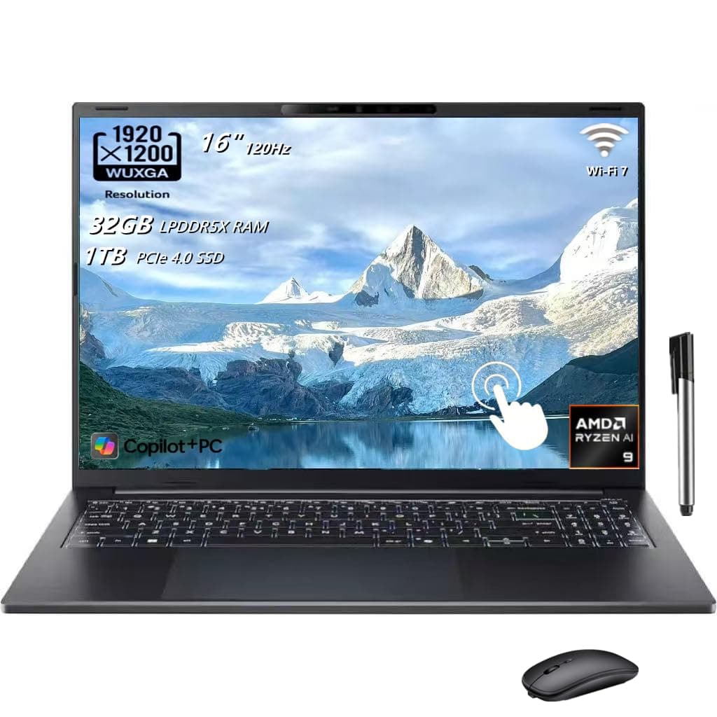 Acer Swift Go 16 AI Copilot+PC Laptop, 16" WUXGA 120Hz Touchscreen, AMD Ryzen AI 9 465 (10-core, Up to 50 Tops), 32GB RAM, 1TB SSD, Windows 11, Wi-Fi 7,Backlit KB, Black, TWE Accessories