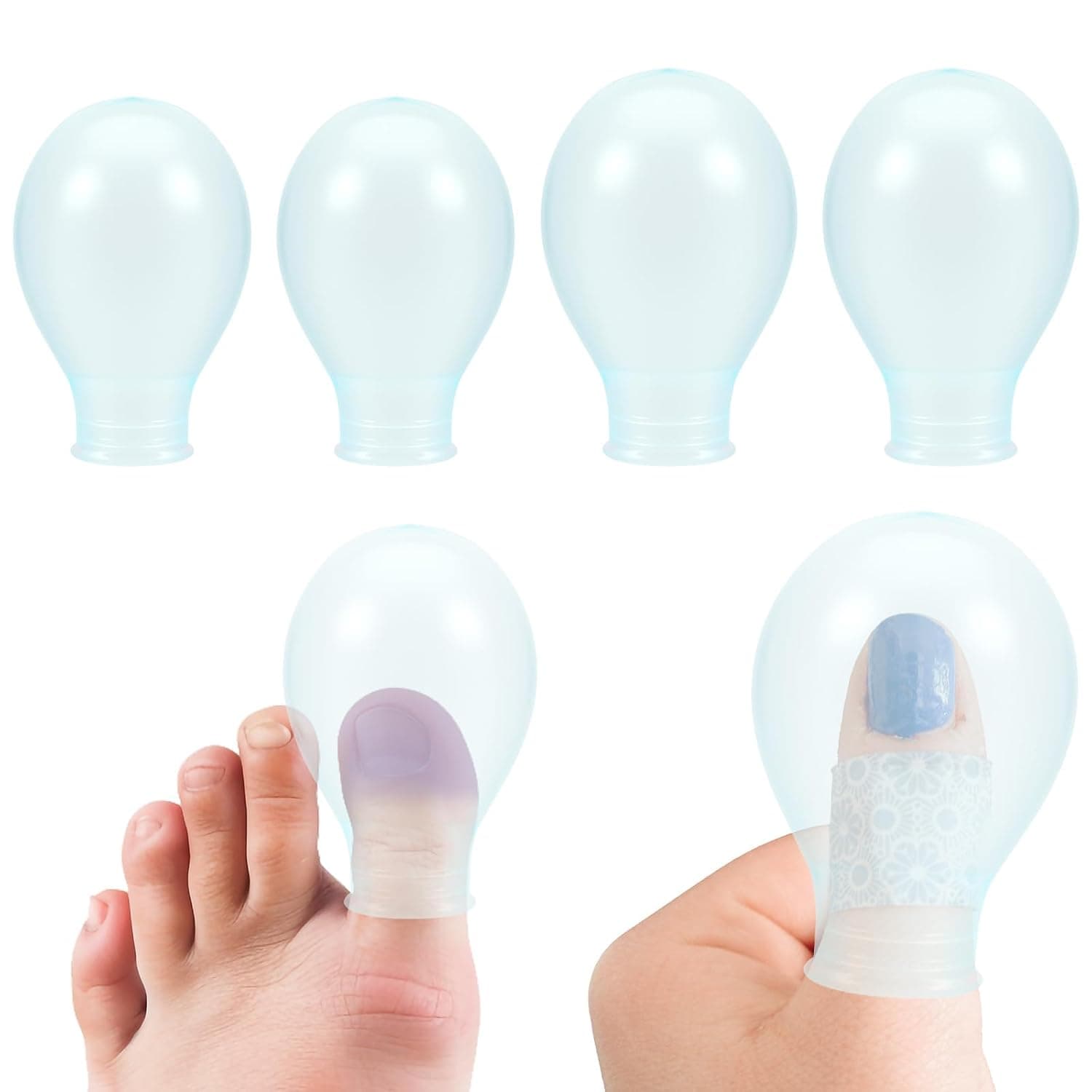 4Pcs Waterproof Toe & Finger Cover Durable Shower Sleeves Reusable Silicone Nail Protector for Finger Cracking for Bathing Pedicures Manicures Nail Care Comfort-Fit Sleeves (2 Large 2 Small)