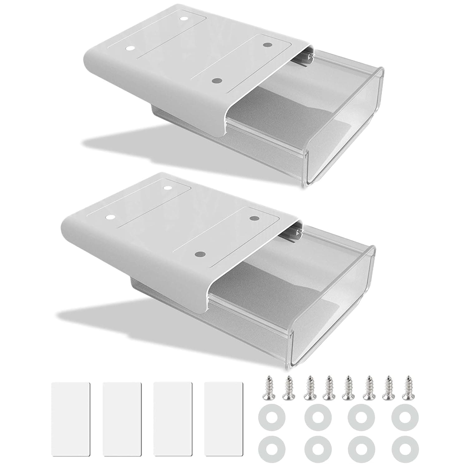 Under the Table Storage Box, 2 Pieces Creative Desk Sticker Hidden Drawer, Drawer Tray Desk Organizer for Home and Office (White)
