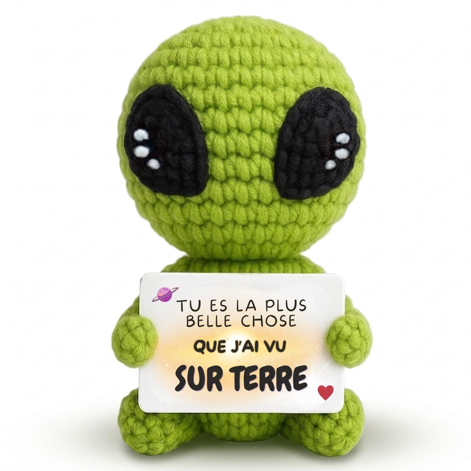 Alien Positive© | Funny Gift | For Her Best Friend | Birthday Woman Man Child | Handmade Crochet Plush | Unusual Item | Lucky Charm Universe & Galaxy | Cute Little Alien