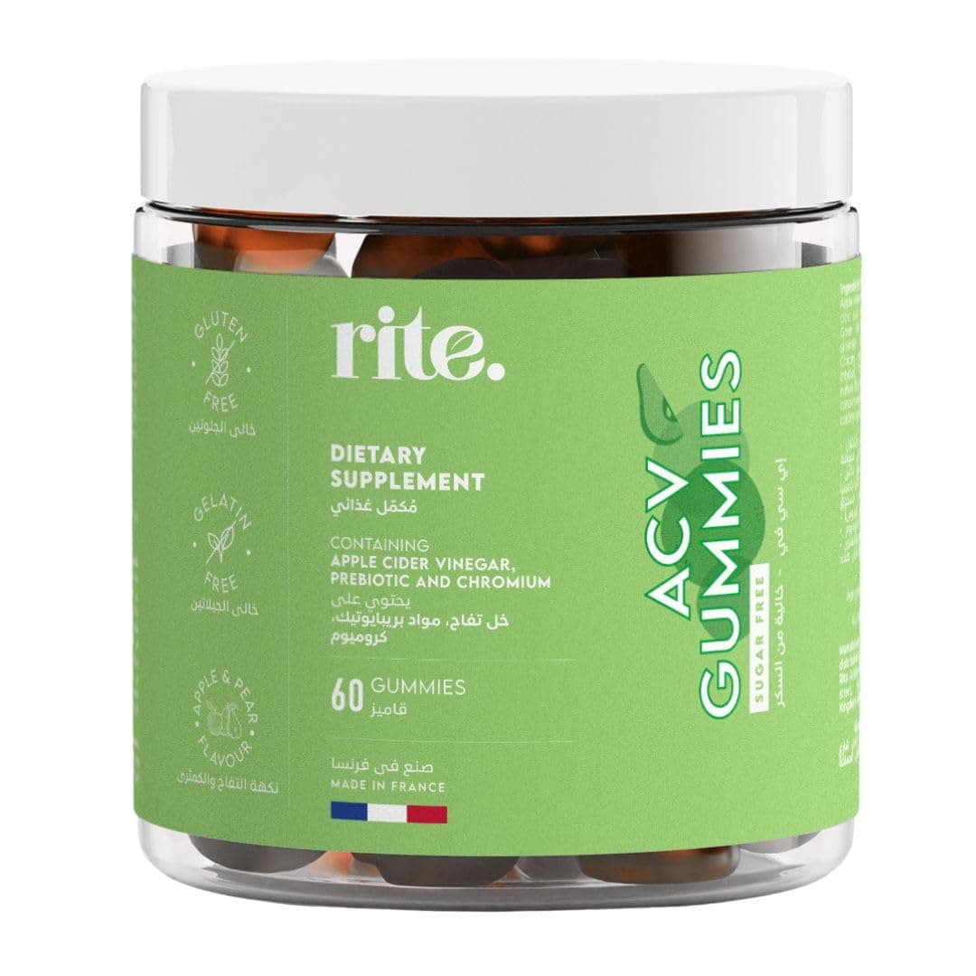 Rite ACV Vitamin Gummies, Prebiotic Fiber, Apple Cider Vinegar, Green Tea, Chromium, Sugar Free, Vegan, Apple & Pear Flavour (1-month supply)