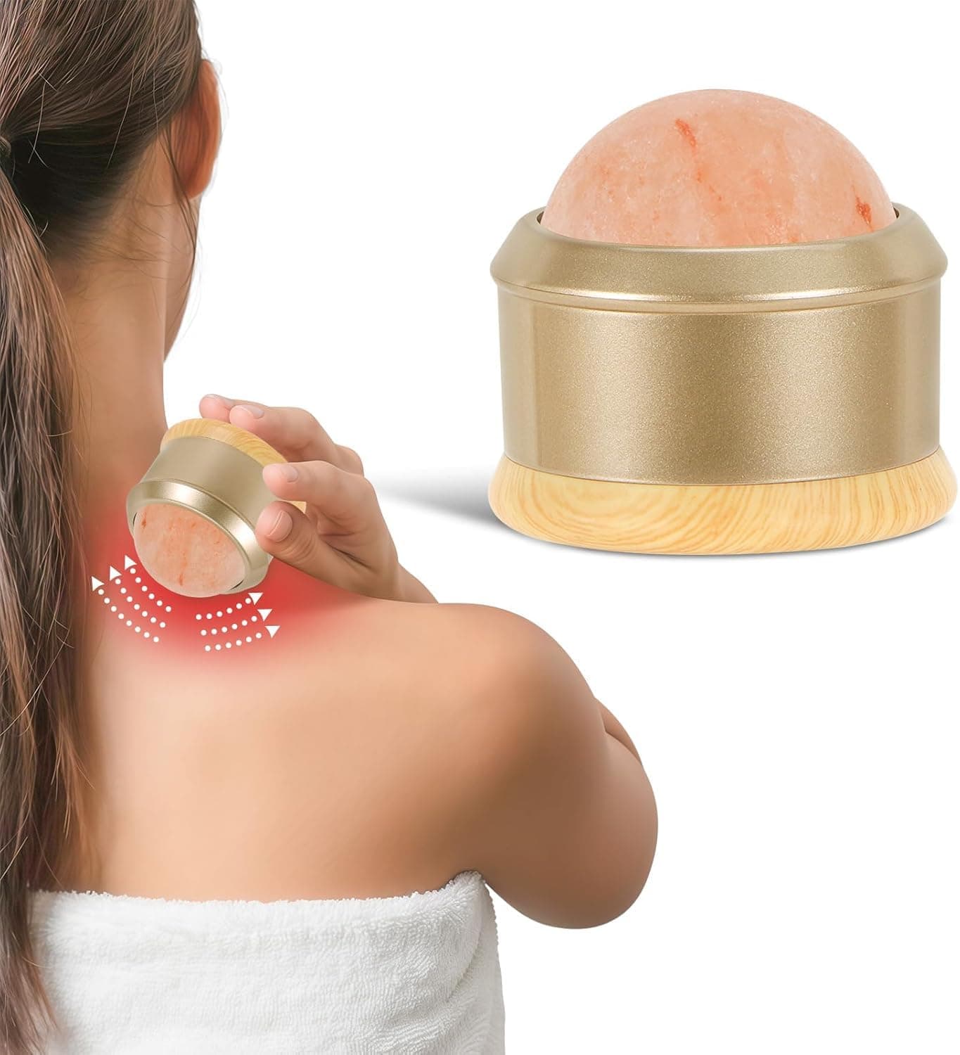 Tazweeq Himalayan Salt Massage Ball, Natural Himalayan Salt Ball Roller Hand Massage Toll, Revitalize for for Neck, Back, Arm Full Body Massage for Pain Relief