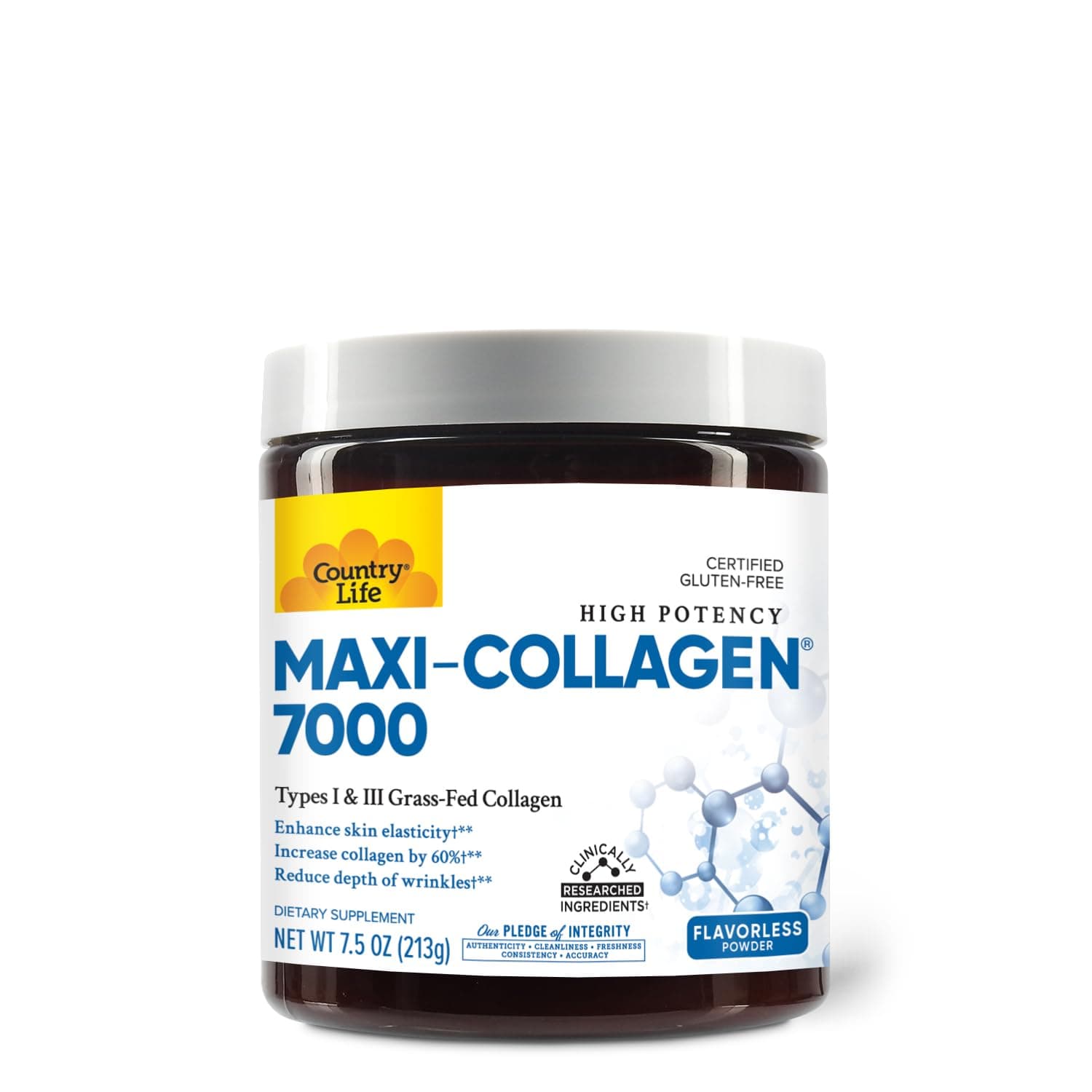 Country Life, Maxi-Collagen, C & A plus Biotin, High Potency, Flavorless Powder 213 g | Supports skin elasticity, hair and nails through types I & III, biotin, vitamins A and C, 6 g protein, 30 servings
