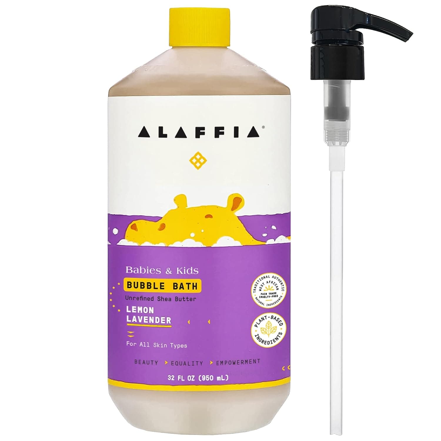 Alaffia Babies and Kids Bubble Bath, Gentle Bath Essentials for Delicate Skin, Plant Based Formula, Paraben & Sulfate Free, Vegan, Long-Lasting Bubbles, Lemon Lavender, 32 Fl Oz