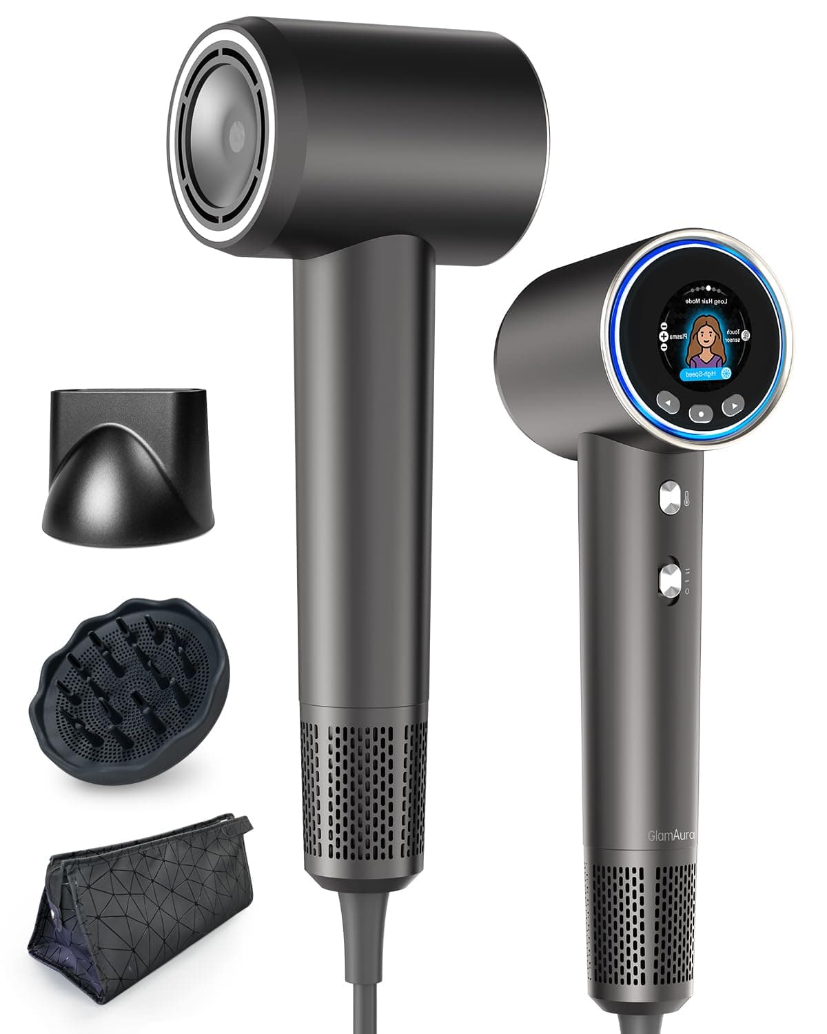 Hair Dryer, 3.6 Billion Plasma Ionic Hairdryer with Screen, Child/Pet Mode,Cool Shot,110000RPM High Speed Blow Dryer Fast Drying, Low Noise Thermo-Control Hair Dryer with Diffuser & Nozzle Storage Bag