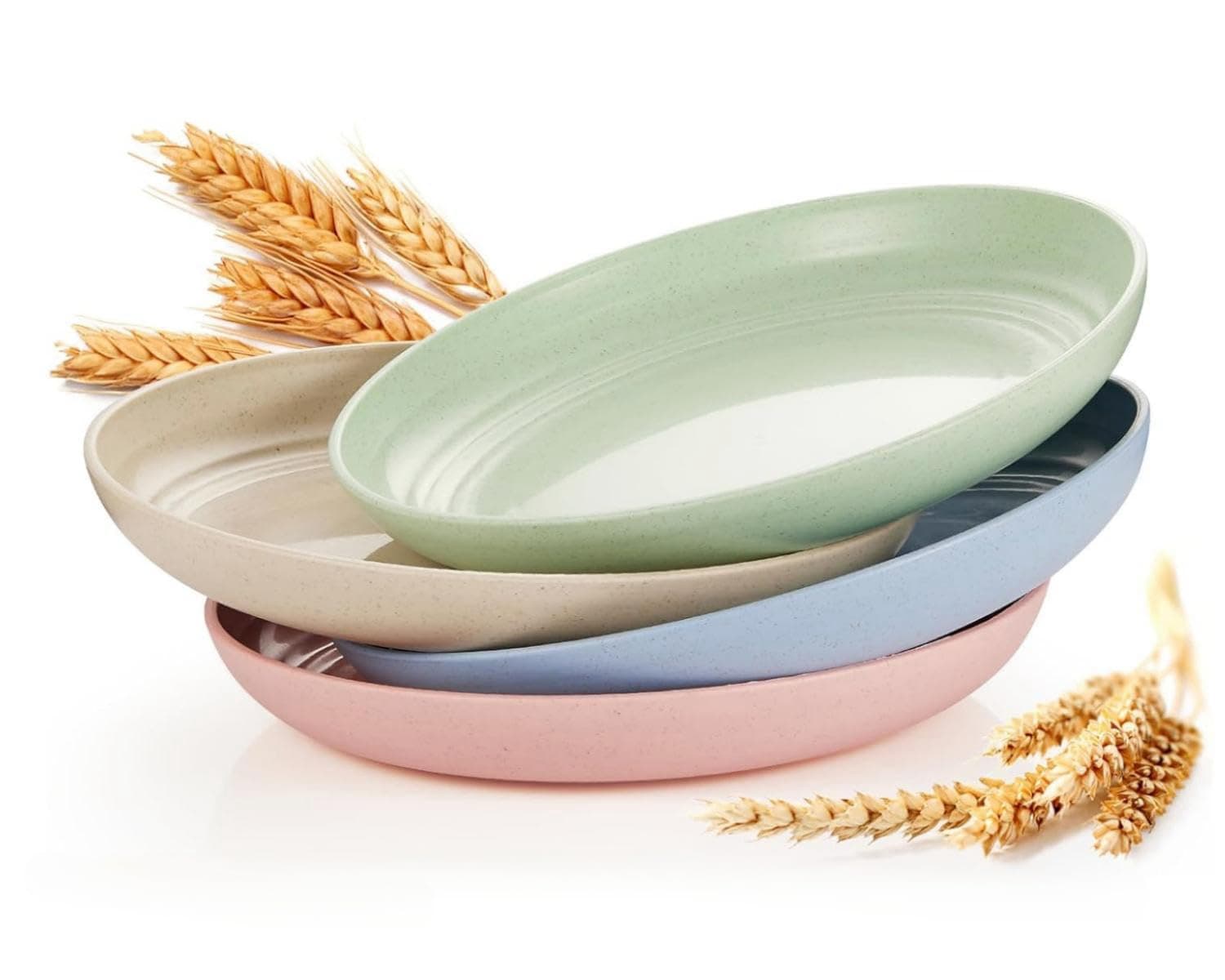 SKY-TOUCH Unbreakable Dinner Plates Set of 4, Reusable Wheat Straw Plates 10 Inches, Lightweight Unbreakable Dinner Dishes Plates, Dishwasher & Microwave Safe