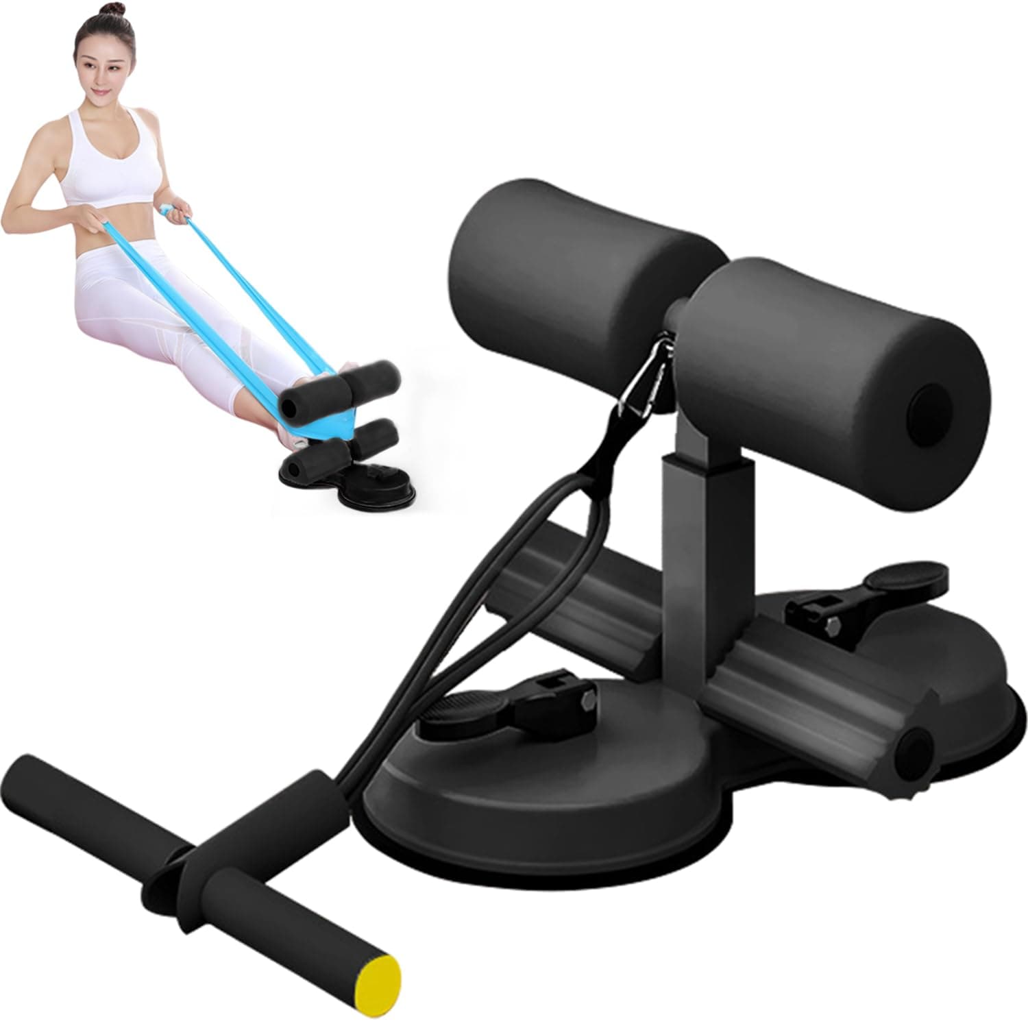 Upgrade Sit Up Bar for Floor, Portable Sit Up Exercise Equipment with Foam Handle and Rubber Suction Seat, Suitable for Abdominal Muscle Exercise, Weight Lose, Gym Workout, Abdominal Curl Exercise