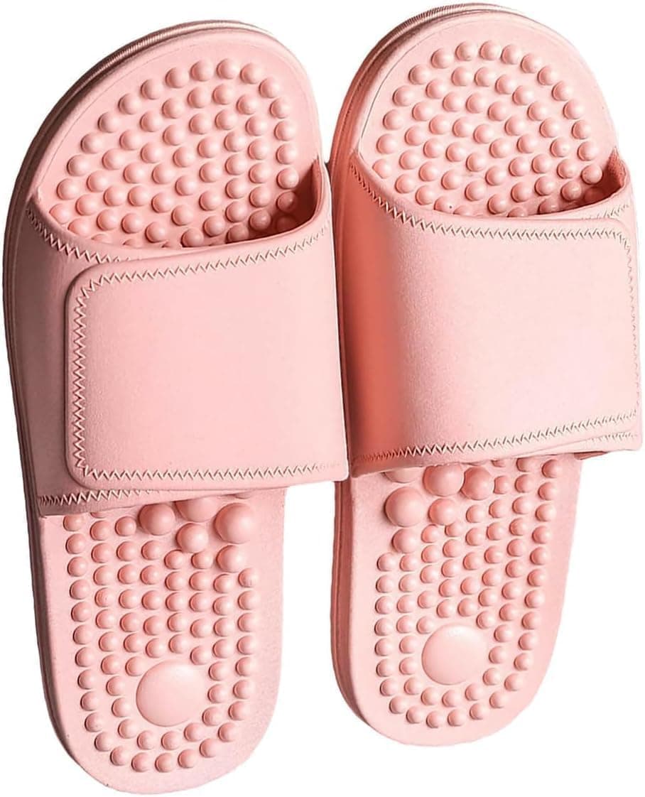 X spring Massage Slippers, Odor Resistant PVC Foot Massage Sandals with Cushioned Sole, Deep Tissue Stimulation for Home Relaxation and Stress Relief, Non Slip Bath Spa Shoes Pink Medium