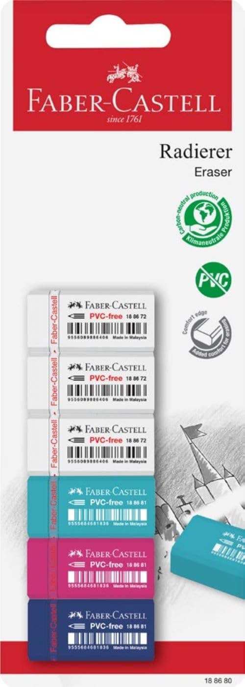 Faber-Castell PVC Free Eraser 6-Piece Set, Assorted