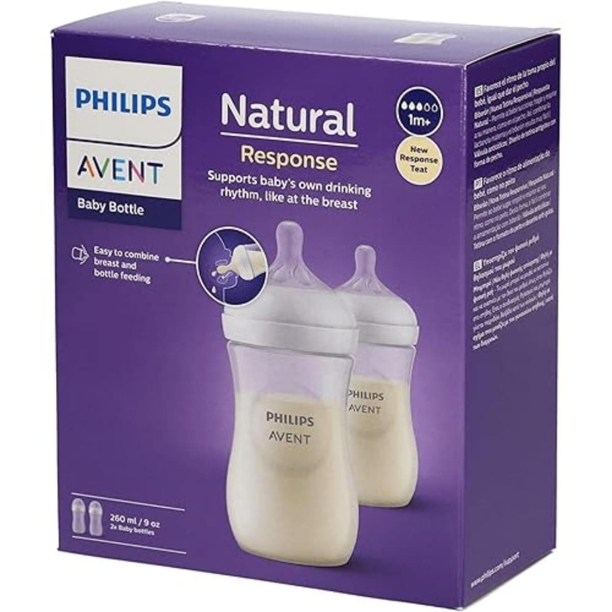 Philips Avent Natural Response 260ml, 2 Baby Feeding Bottles, BPA Free Plastic, 1 Month+