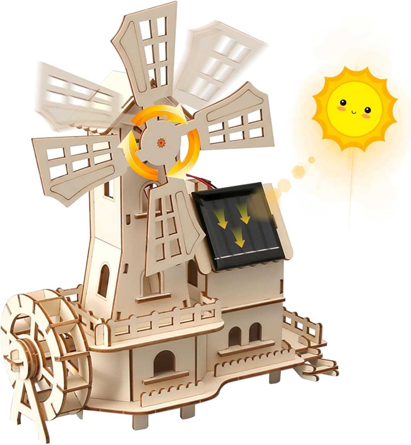 Solar Powered Windmill Model Kits, STEM 3D Wooden Puzzles, DIY Windmill House Construction Toy, Educational Science Craft for Kids Ages 8-15, Puzzles Model Building Project