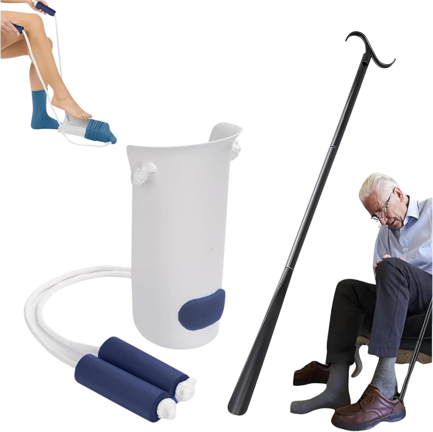 3 in 1 Sock Aids for Putting Socks On and Off + Dressing Stick Help with Long Handle Shoe Horn, Tool for Women Men Senior Pregnant, Elderly NHS Healthcare Assist (Sock + Dressing Aids)