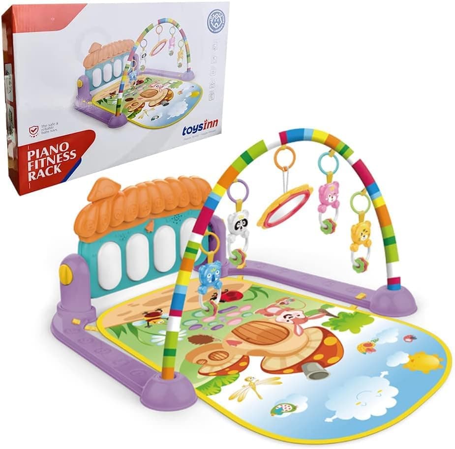 Newborn Baby Piano Fitness Playmat, 3 in 1 Fitness Music and Light Fun Piano Play Mat, Infant Educational Activity Play Gym Mat with Melodies Rattle