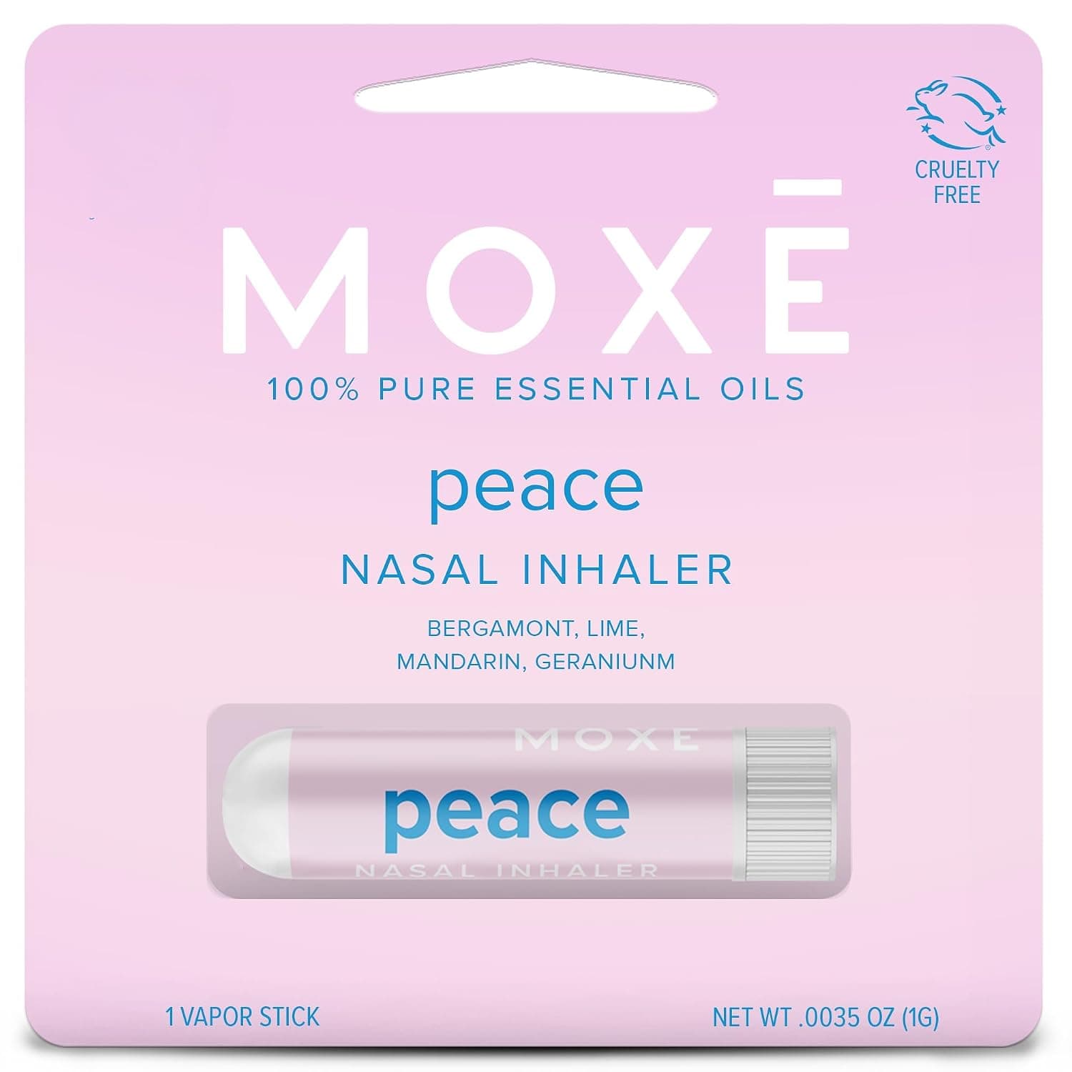 MOXE Peace Nasal Inhaler, Calming Essential Oil Blend, Helps Relaxation and Meditation, Soothing Fragrance, Bergamot, Mandarin, Geranium, Lime, Made in USA (1 Pack)