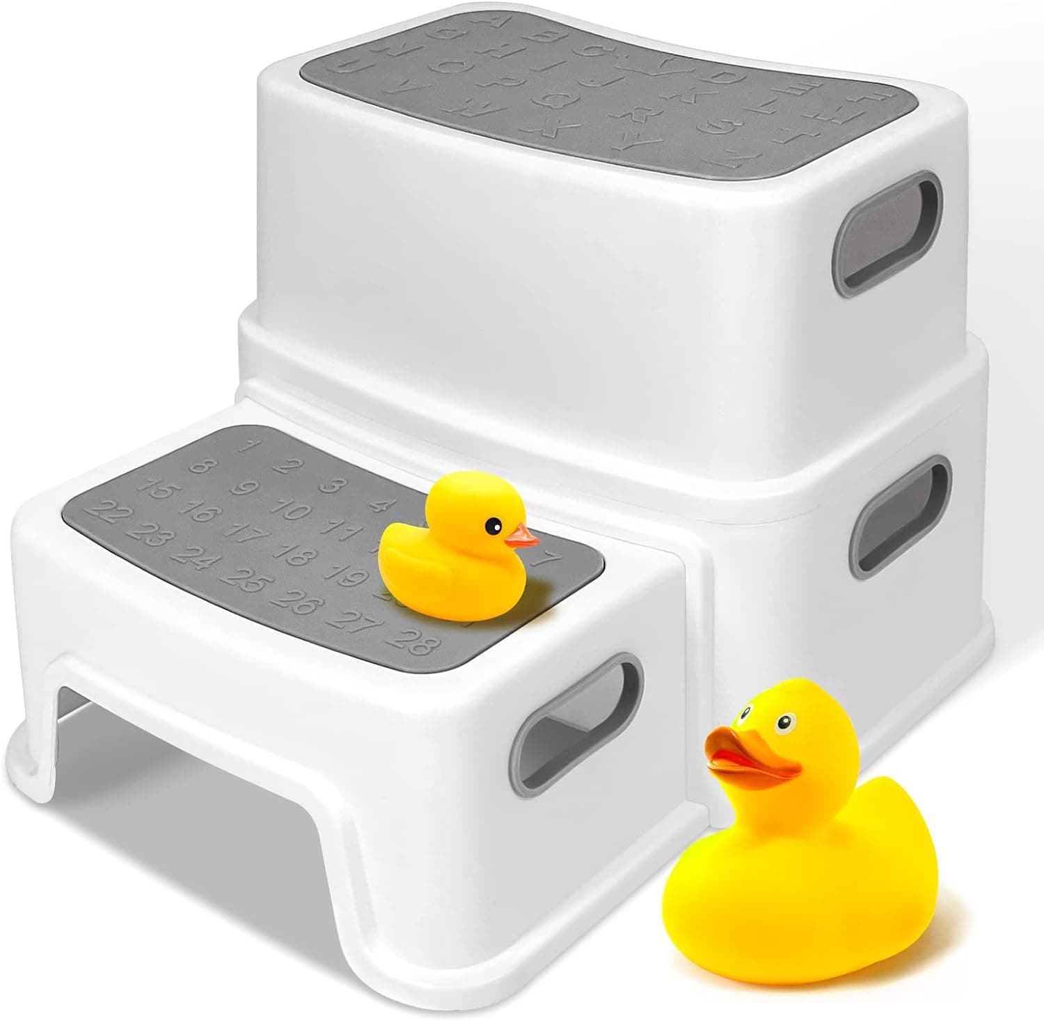 Toddler Step Stool for Bathroom Sink, 2 Step Stool كرسي الأطفال الصغار المتدرج for Kids Toilet Potty Training, Non-Slip Toddlers Baby Child Kid Plastic Poop Stools for Kitchen Counter Bed(Grey)