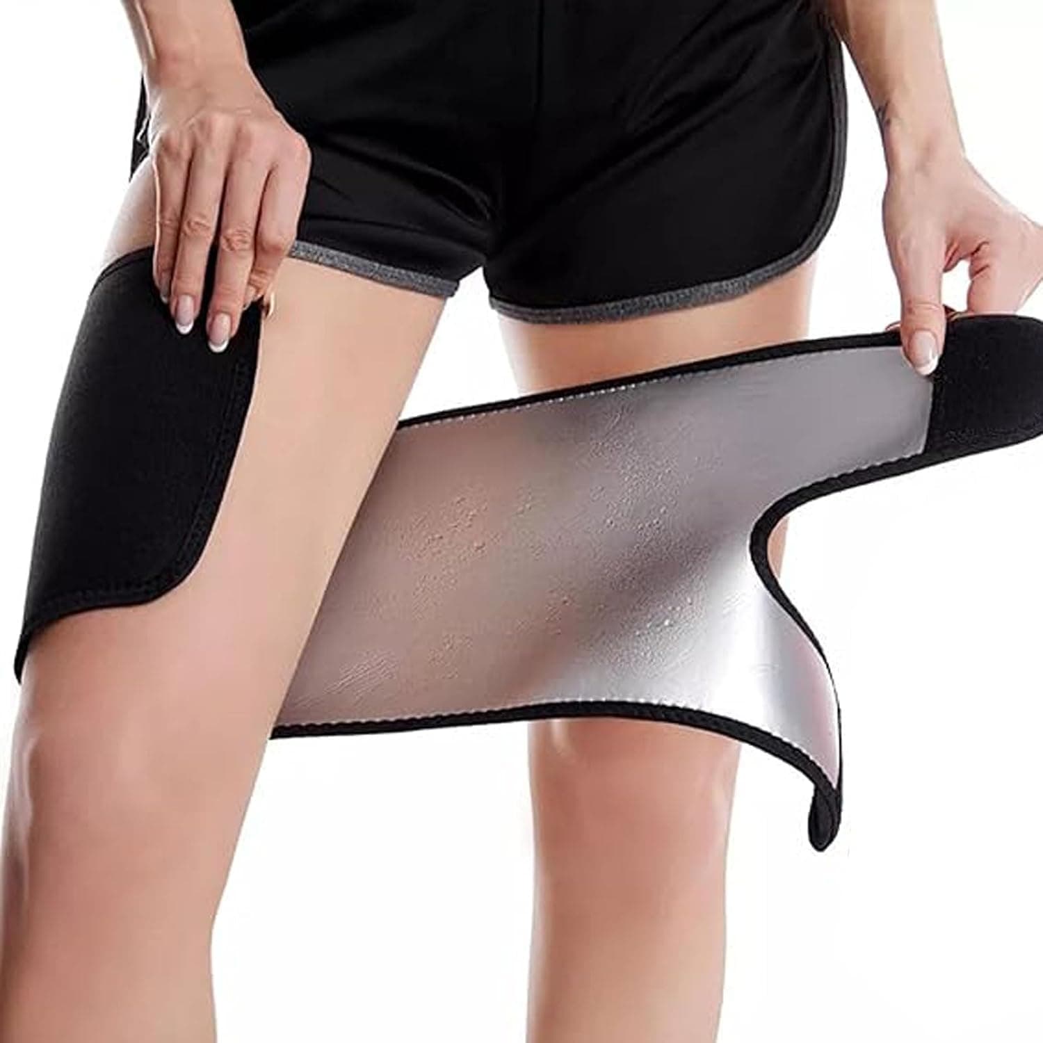 Aputue Thigh Trimmers For Women, 2 PCS Sweat Wrap Bands, Neoprene Sauna Leg Shaper Trainer, Adjustable Weight Loss Sport Slimmer Workout Straps, Exercise Heat Trapping Silver Polymer Sleeves