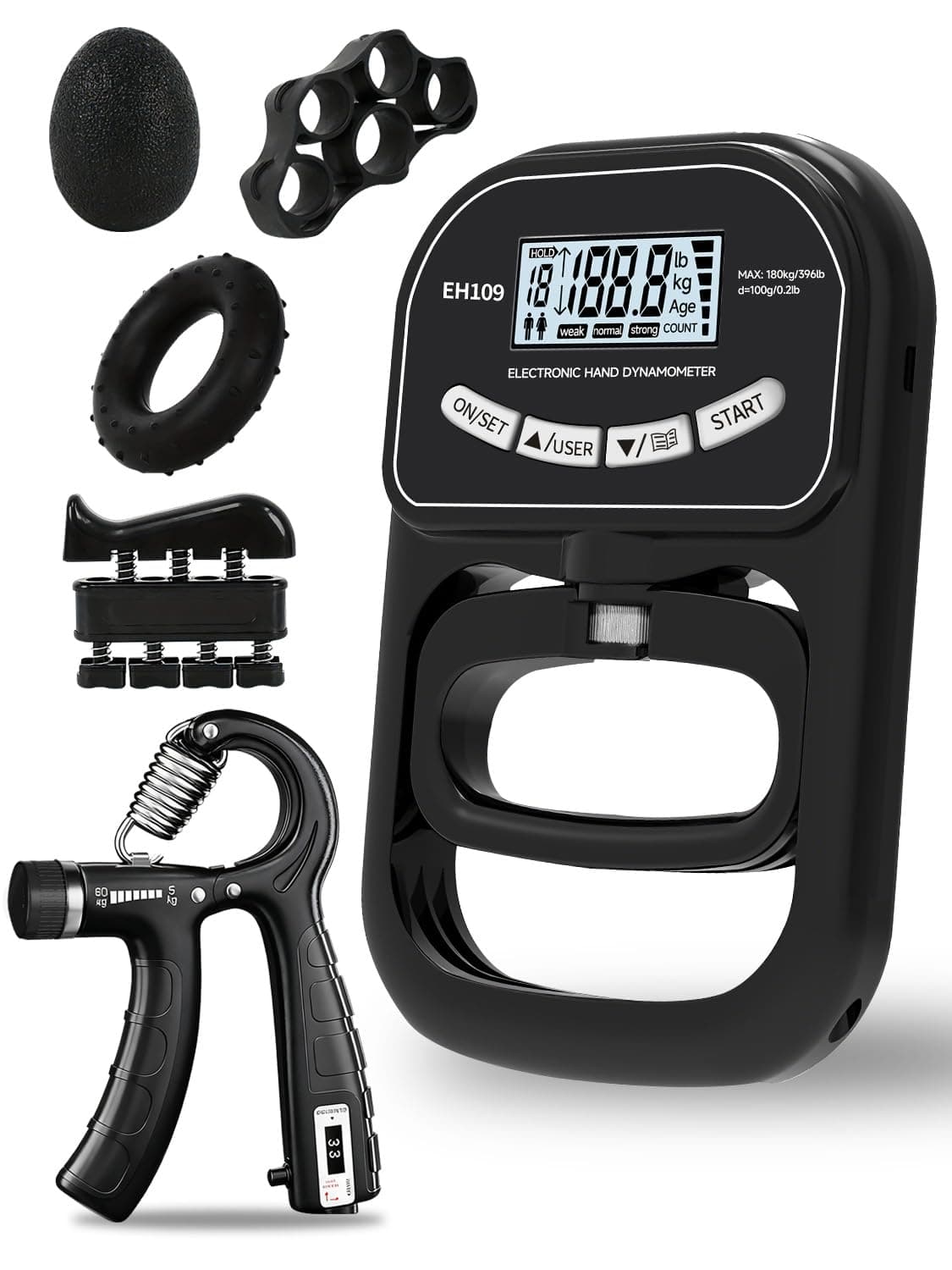 Saicefe Grip Strength Tester Electronic Hand Dynamometer of 396lbs/180kg | Grip strengthener Trainer Adjustable Resistance for Sports Home Gym with Digital Display Precision Training for Fitness