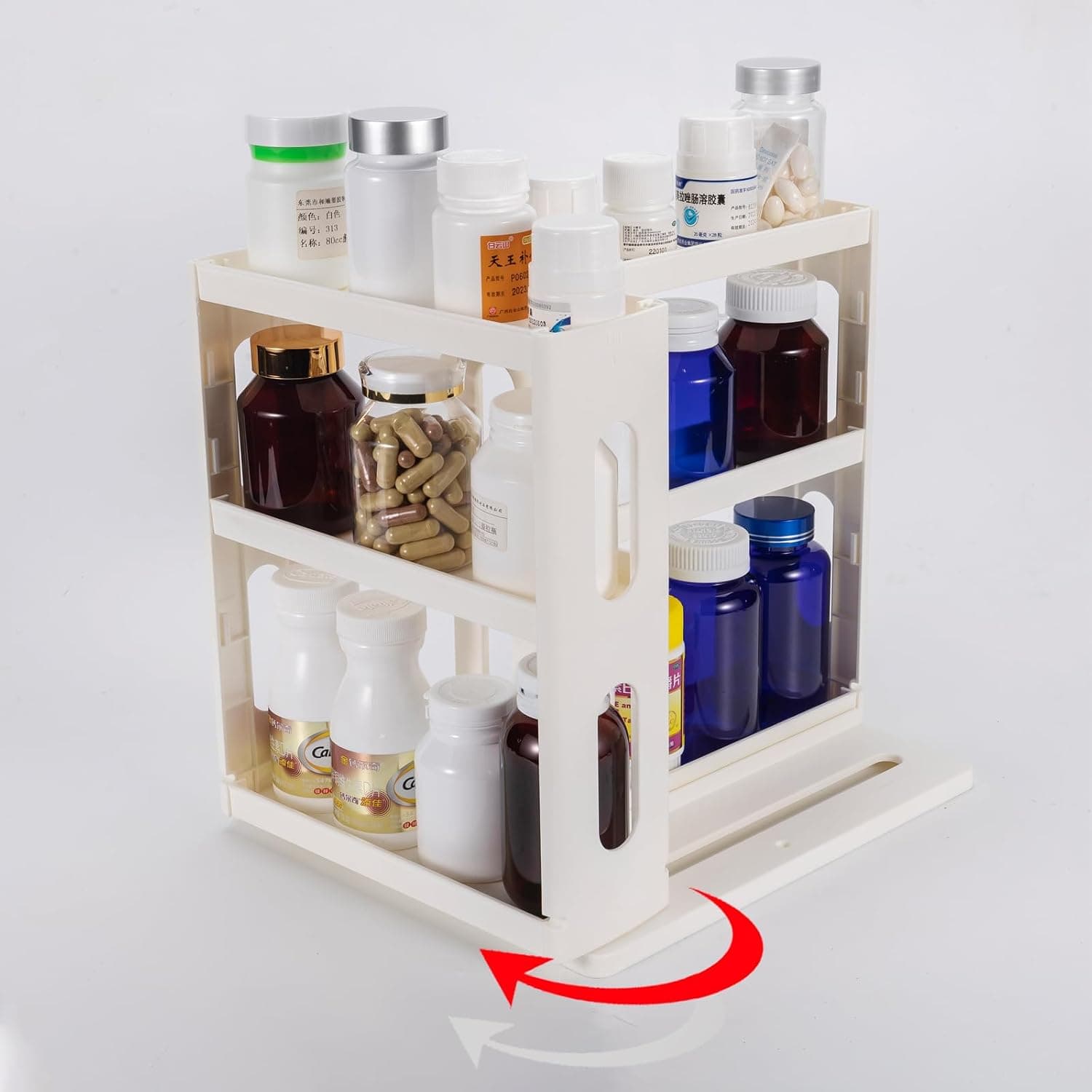 Dutiplus Medicine Organizer 2 Three-Decker Shelves Cabinet Storage Rack Organizer for Holding Vitamins, Supplements Cosmetics 10.82”H x 5.82”W x 10.43”D (Creamy White)