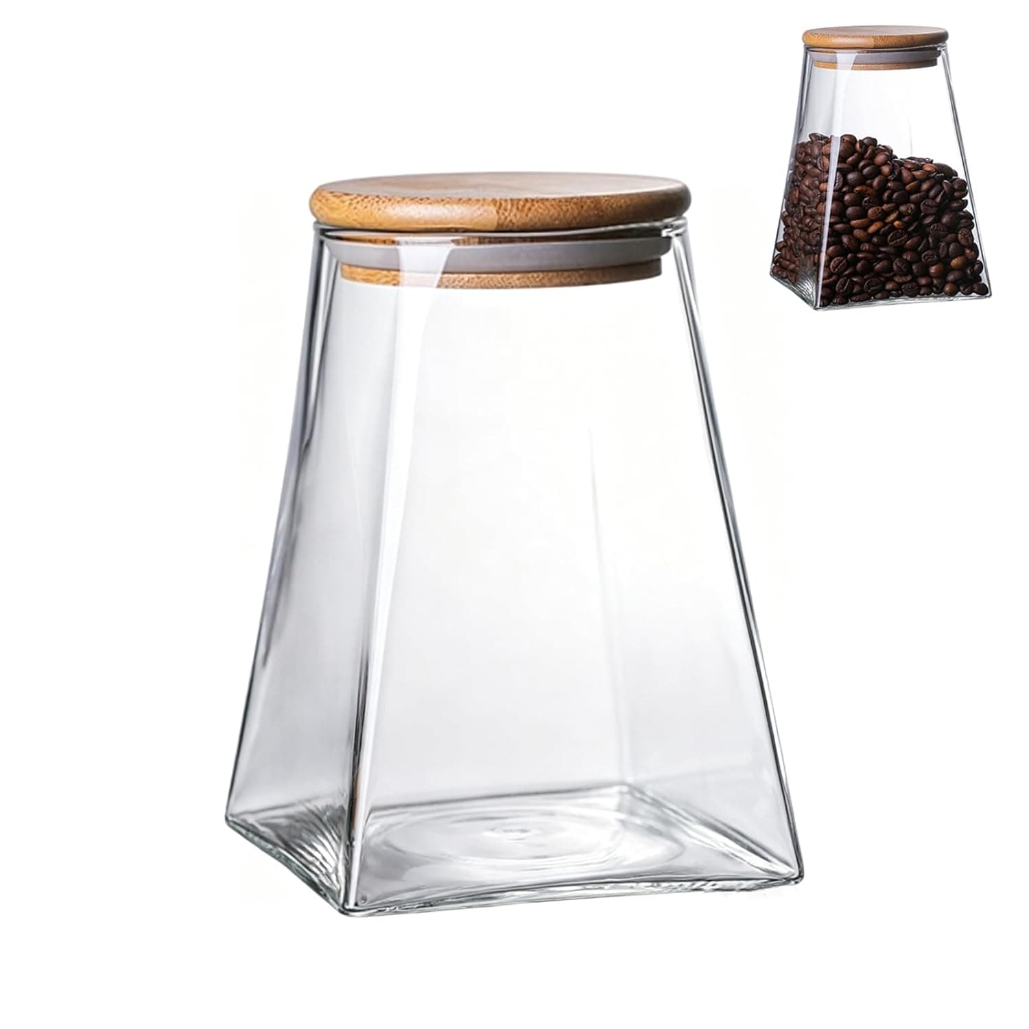 Arabest Glass Storage Jar with Bamboo Lid, 500ml Airtight Food Storage Container, Clear Kitchen Canister for Coffee Bean, Tea, Sugar, Cookie, Candy, Spices and Apothecary