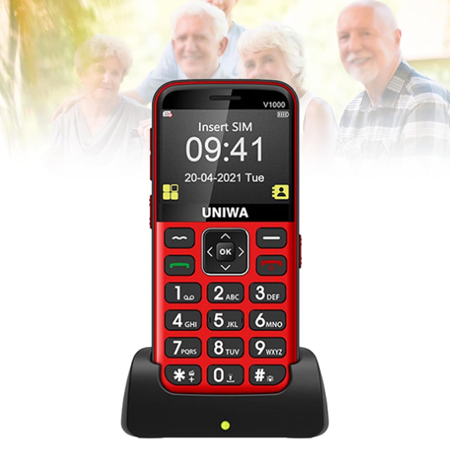 Basic Mobile Phone for the Elderly, Large Keyboard, Large Fonts, Large Display, Large Speakers, Waterproof/Anti-Fall, Rich in Functions, Easy to Use,Red
