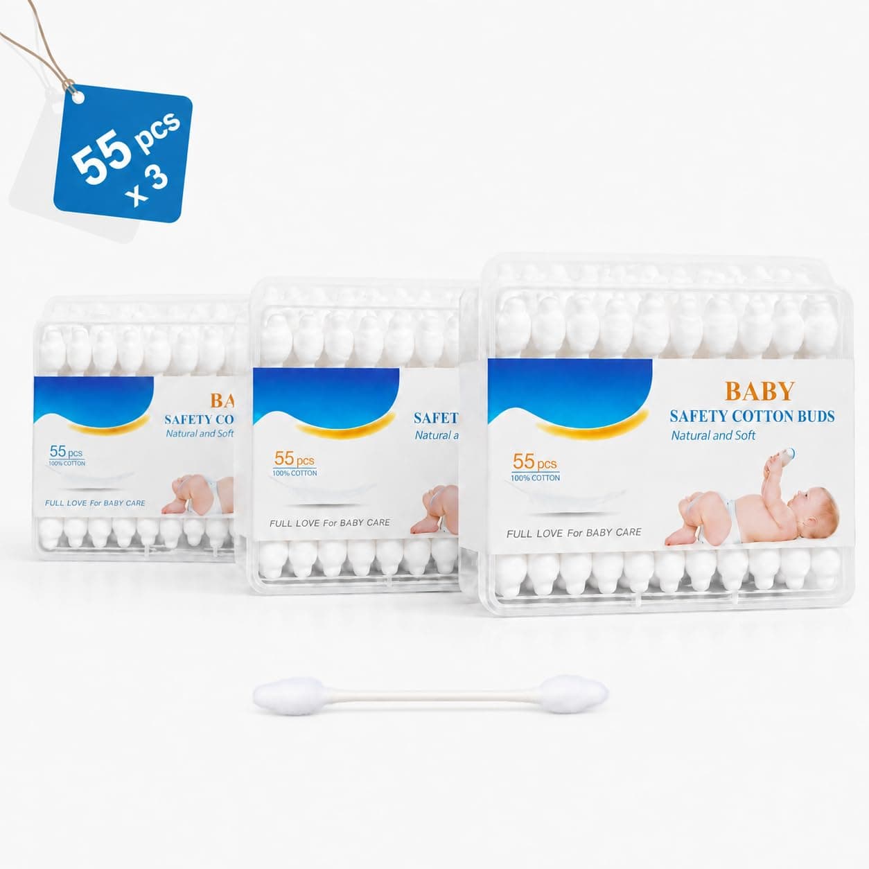 SKY-TOUCH 3 boxes—156 PCS Baby Cotton Swabs for Newborns, Soft & Gentle for Belly Button, Wound Care, Ear & Nose Cleaning – Safe for Infant Care