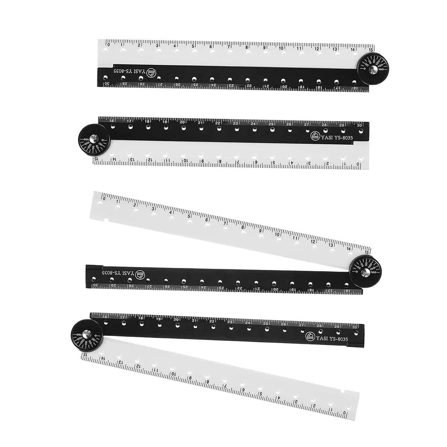 ALMEKAQUZ 4 PCS Folding Ruler, Foldable Angle Measurement Tool, Adjustable Geometry Measuring Tools, Flexible Drawing Scale Rule for School Classroom and Office Drafting Work