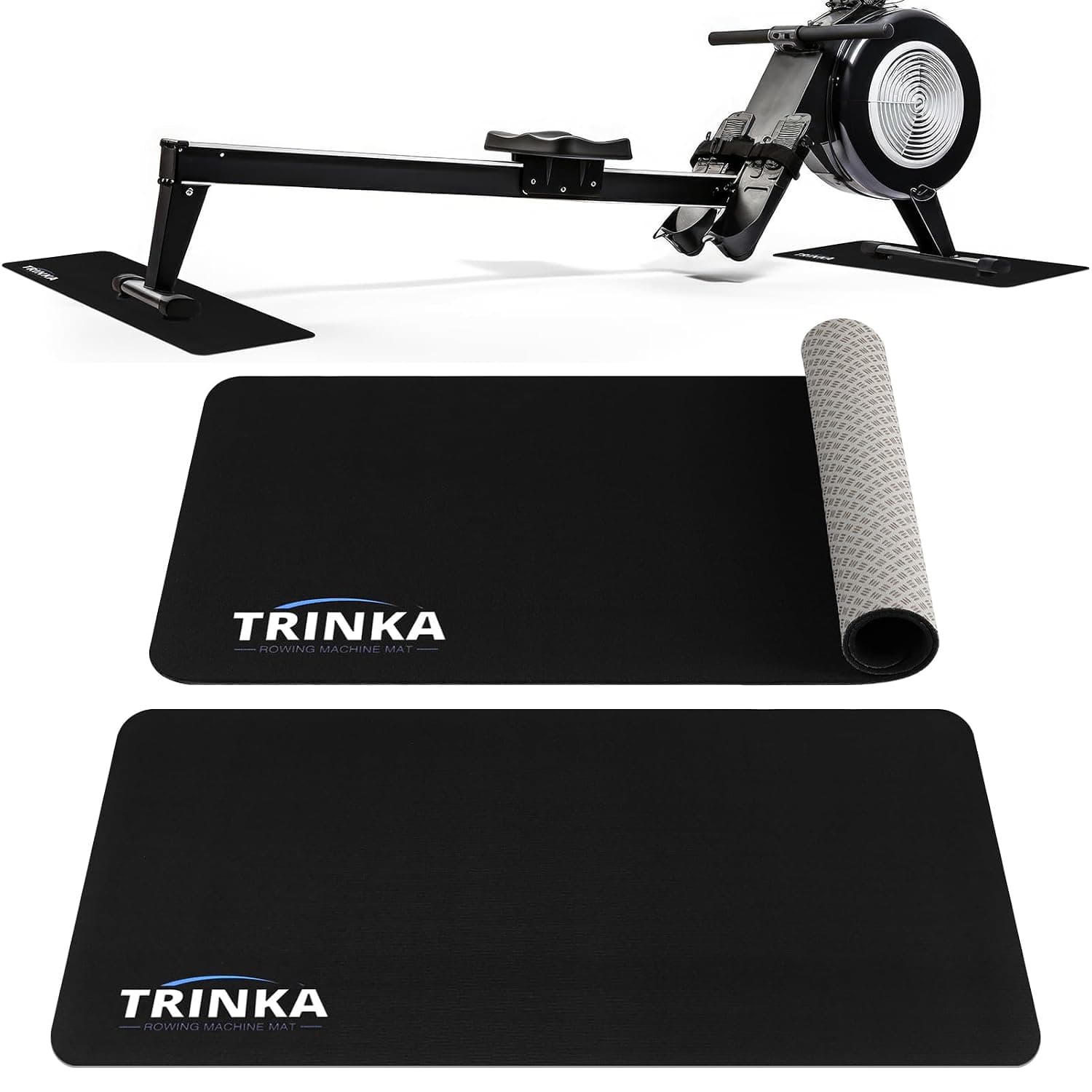 2PCS Rowing Machine Mats, 30"x12" Non-Slip Mat Protect Hard Wood Floor Carpet, Fitness Equipment Mat Line and Concept Compatible with 2 Rowing Machine, Peloton Bicycle, Fixed