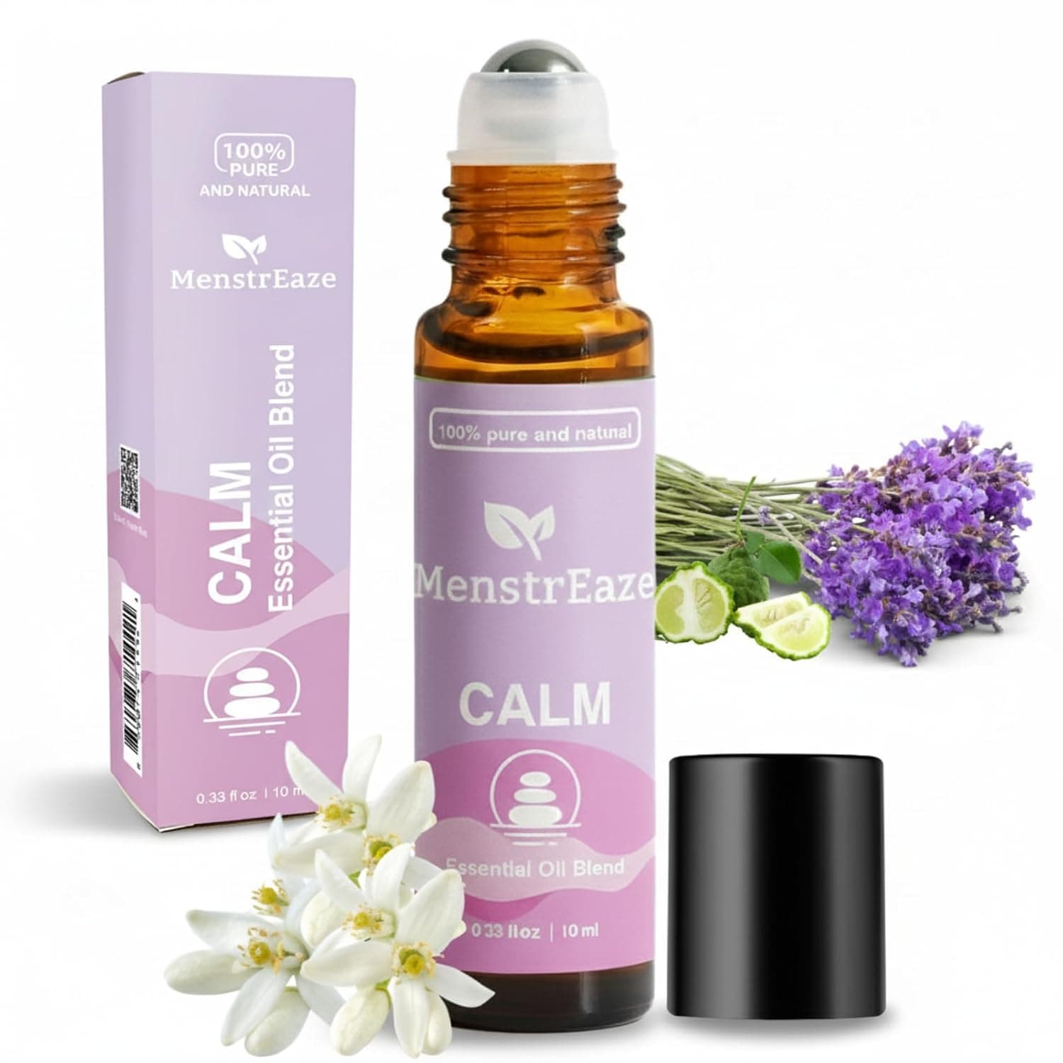 Natural Calm Essential Oil Roll On with Lavender, Neroli, Bergamot, & Rosehip Oil, Stocking Stuffer for Girls and Women, Stress Relief, Long Lasting Emotional Balance, Self Care Gifts for Women, 10ml
