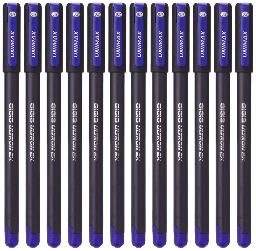 Unimax ULTRON 2X 0.7mm Ball Point Pens 12-Piece Set, Blue