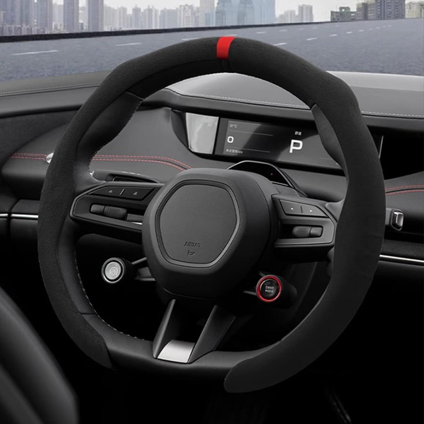 Universal Car Steering Wheel Cover (14.5–15 Inch) – Non-Slip Suede Wrap for Enhanced Grip & Comfort – Sporty Black Interior Accessory for Most Vehicles & Tesla Models – Snap-On Easy Fit Design